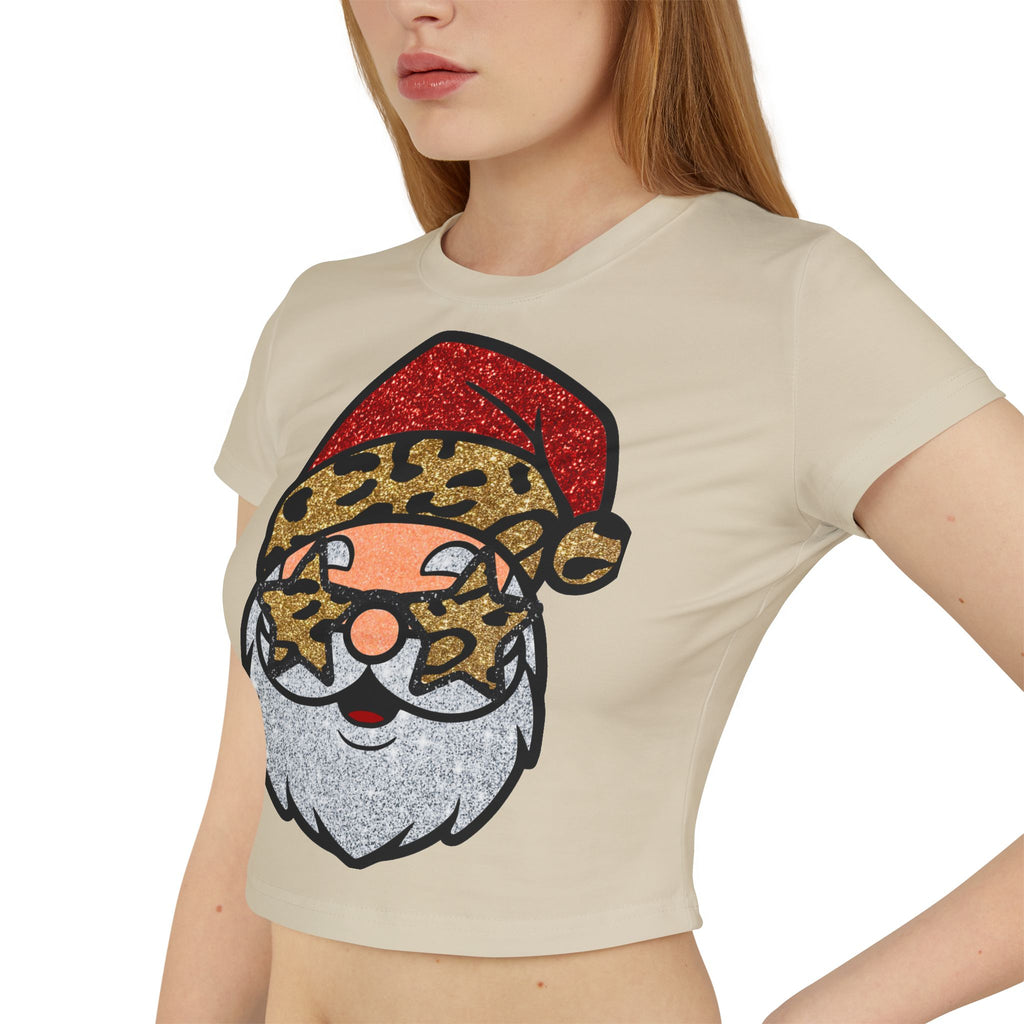 Leopard Santa Baby Tee — Cute Sparkle Christmas Shirt for Women