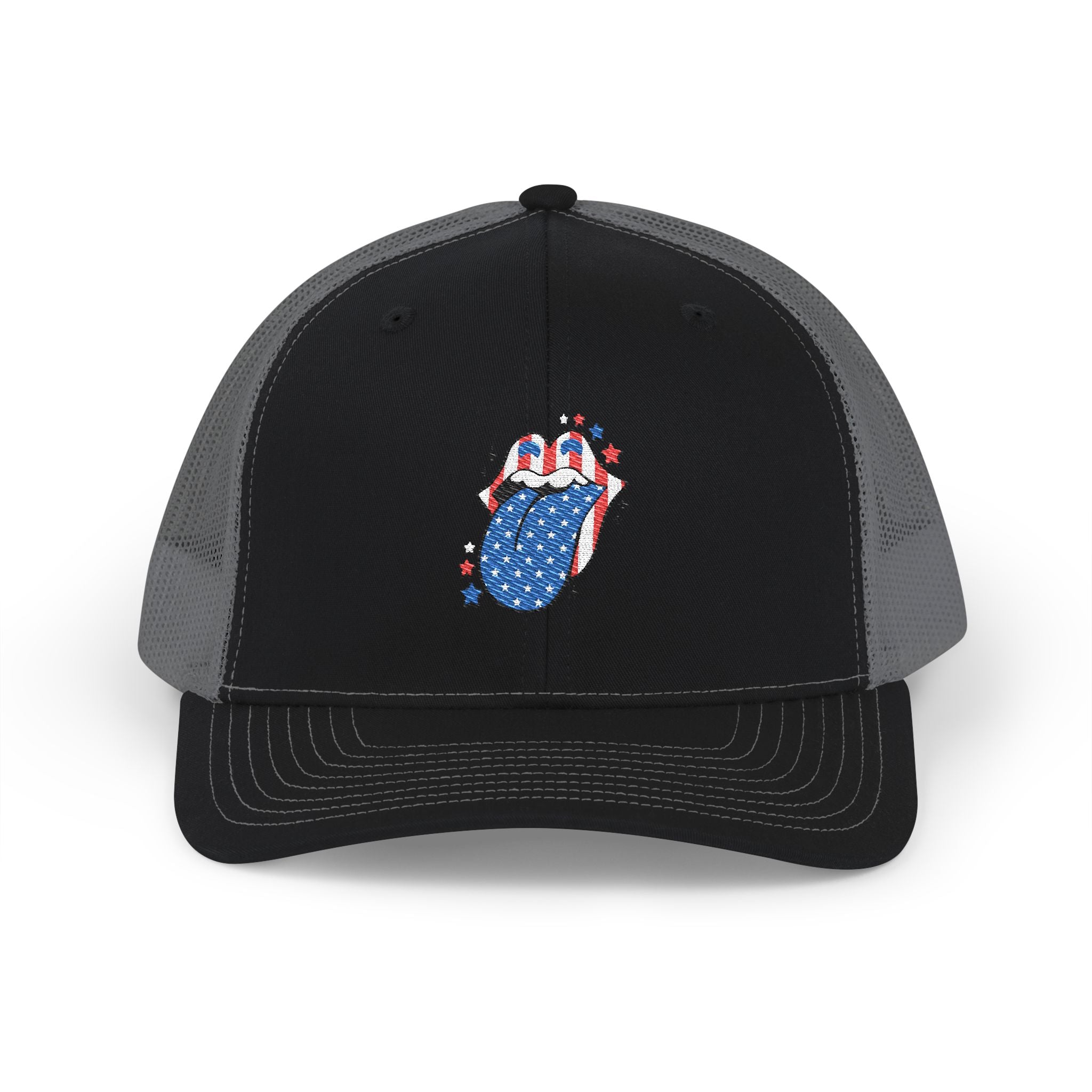 Patriotic Tongue Trucker Cap — American Flag Mouth Snapback
