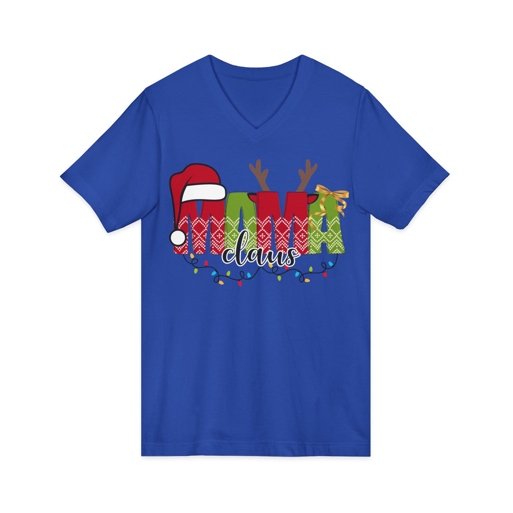 Mom Claus V-Neck Tee — Christmas Holiday Family Graphic Shirt