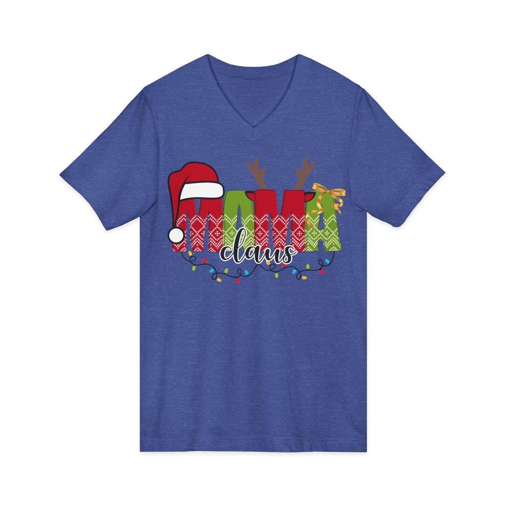 Mom Claus V-Neck Tee — Christmas Holiday Family Graphic Shirt