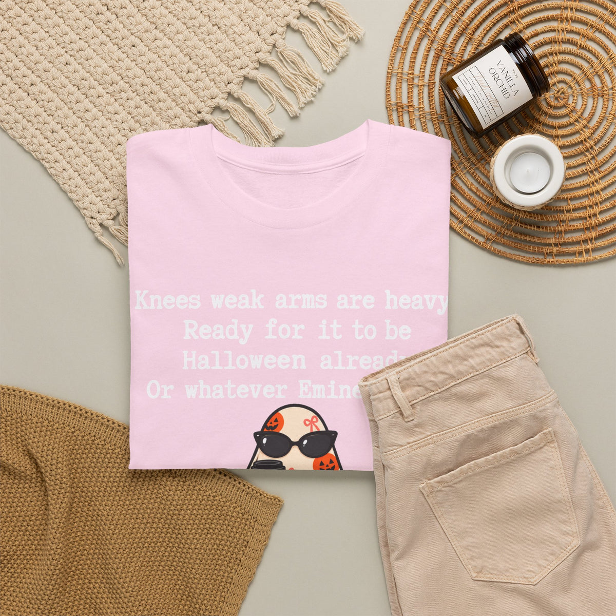 Funny Halloween Ghost T‑Shirt – "Knees Weak Arms Are Heavy" Pumpkin Ghost Tee