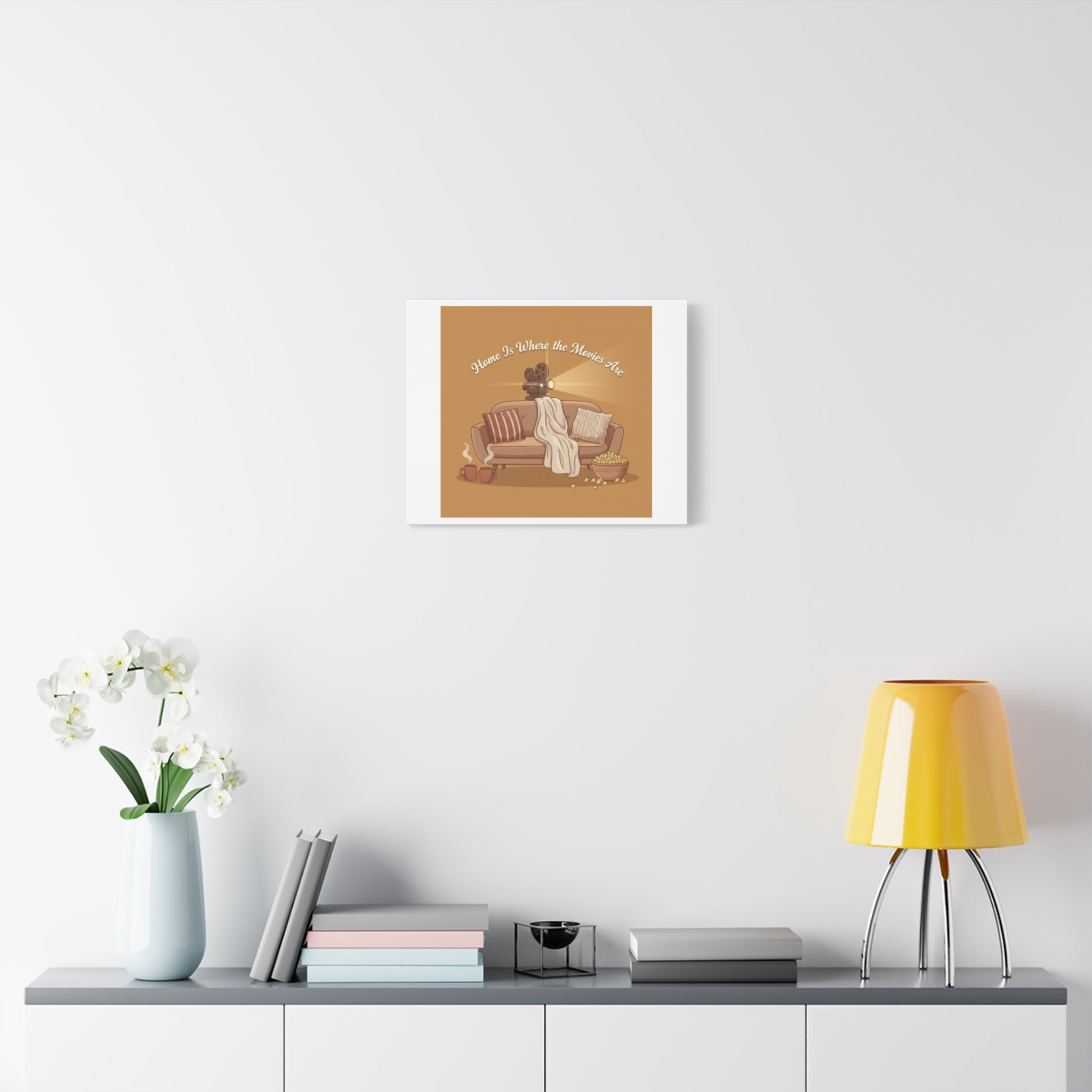 Home Is Where the Movies Are Canvas | cozy night art, home cinema decor