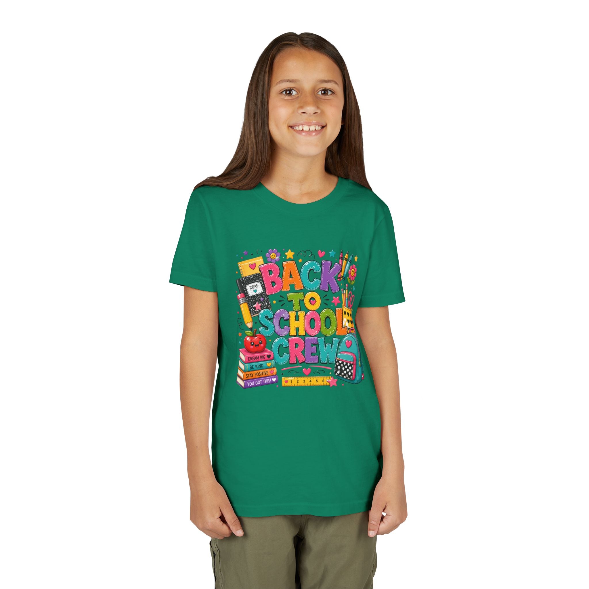 Back to School Crew Youth Tee — Colorful Kids' School Backpack & Books Graphic Shirt