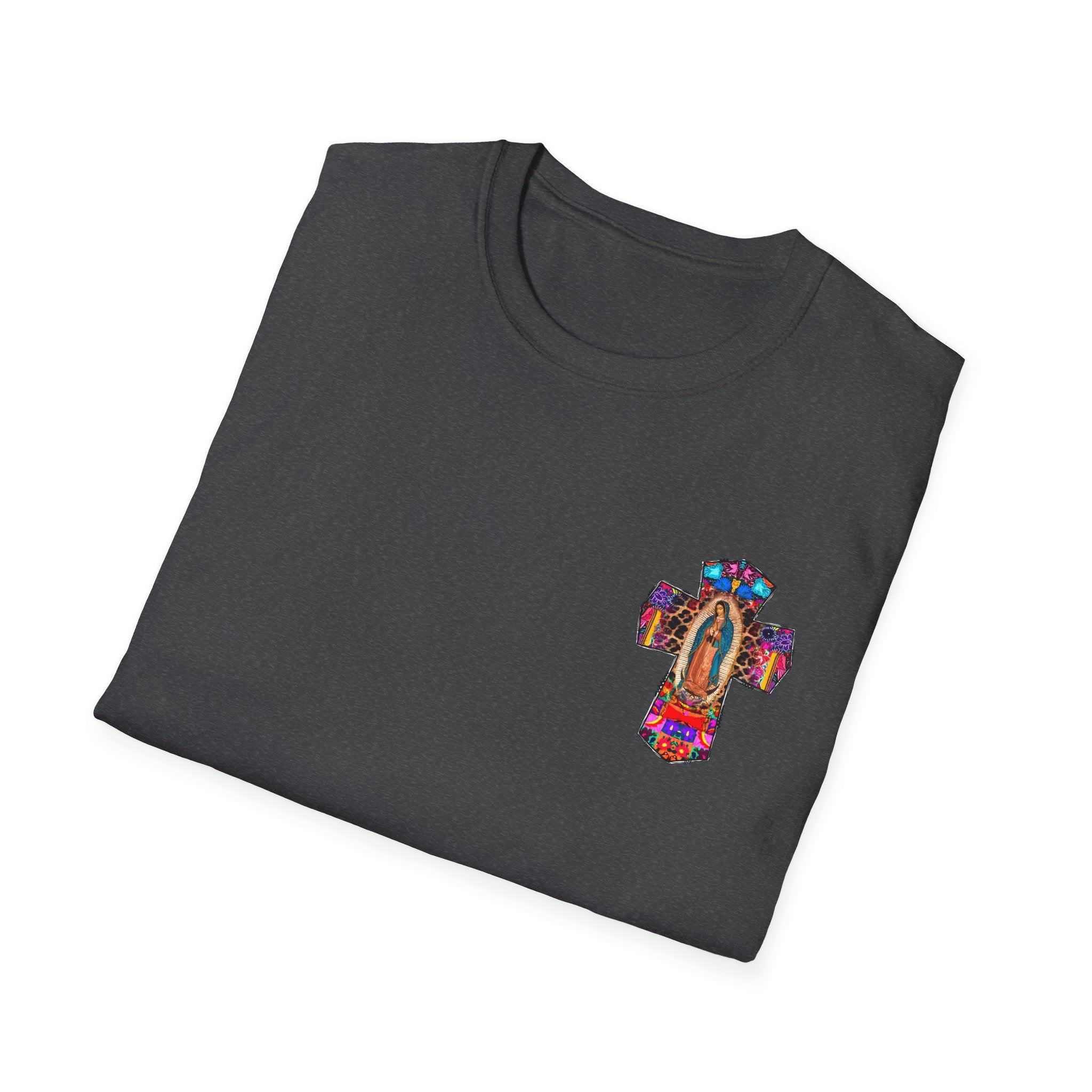 Our Lady of Guadalupe Cross T-Shirt — Colorful Mexican Folk Art Tee