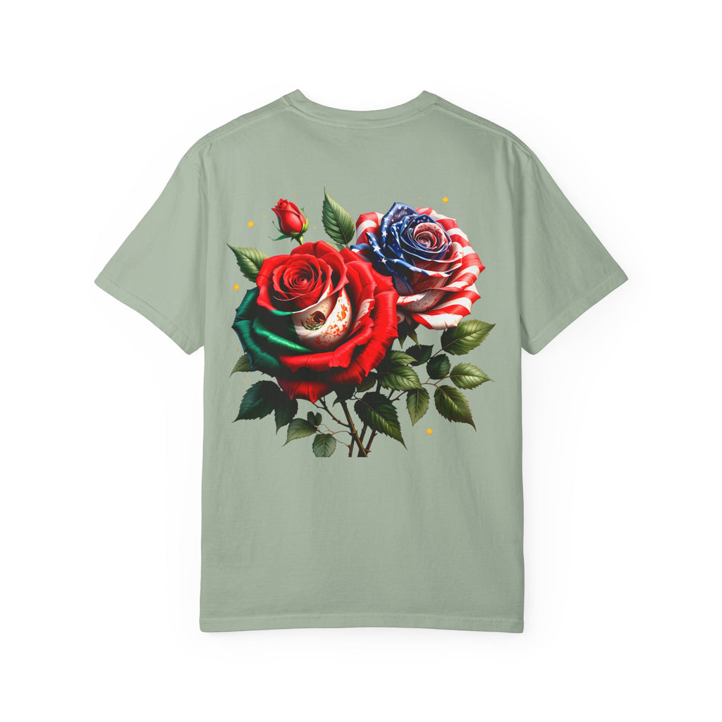 Rose Bouquet T-Shirt — Vintage Red & Blue Floral Back Graphic