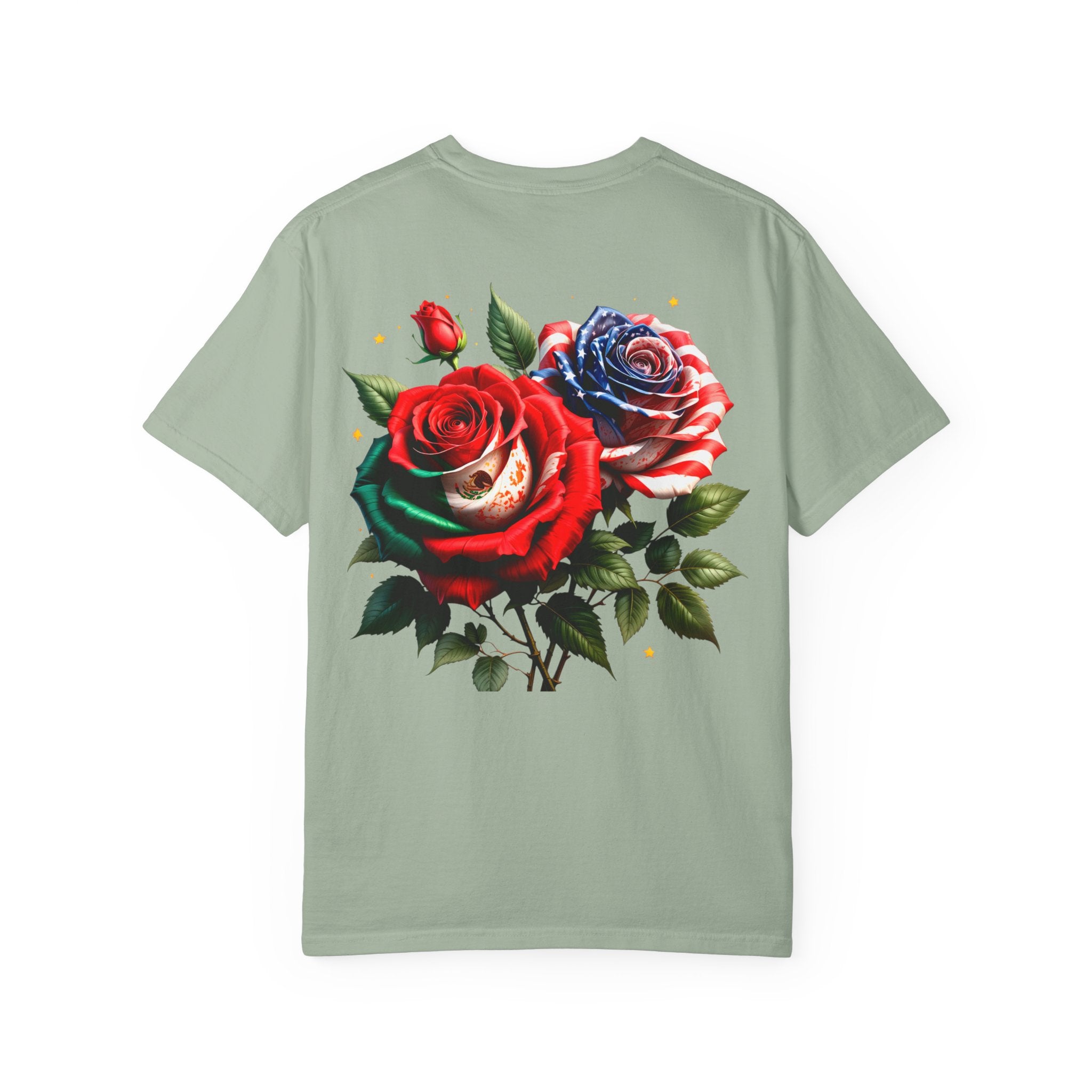 Rose Bouquet T-Shirt — Vintage Red & Blue Floral Back Graphic