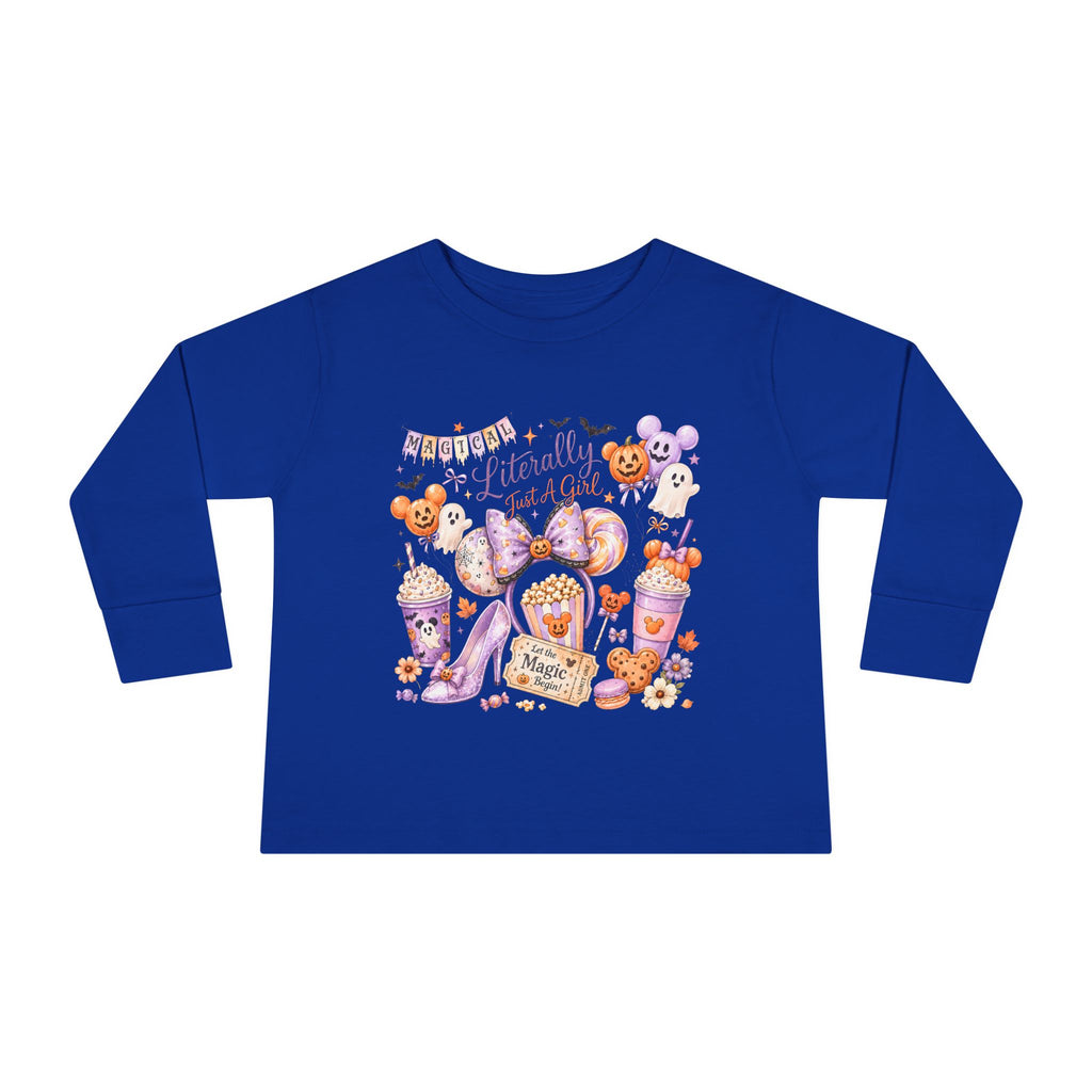 Toddler Long Sleeve Tee — "Pumpkin Spice & Magic" Halloween Minnie Bow Graphic