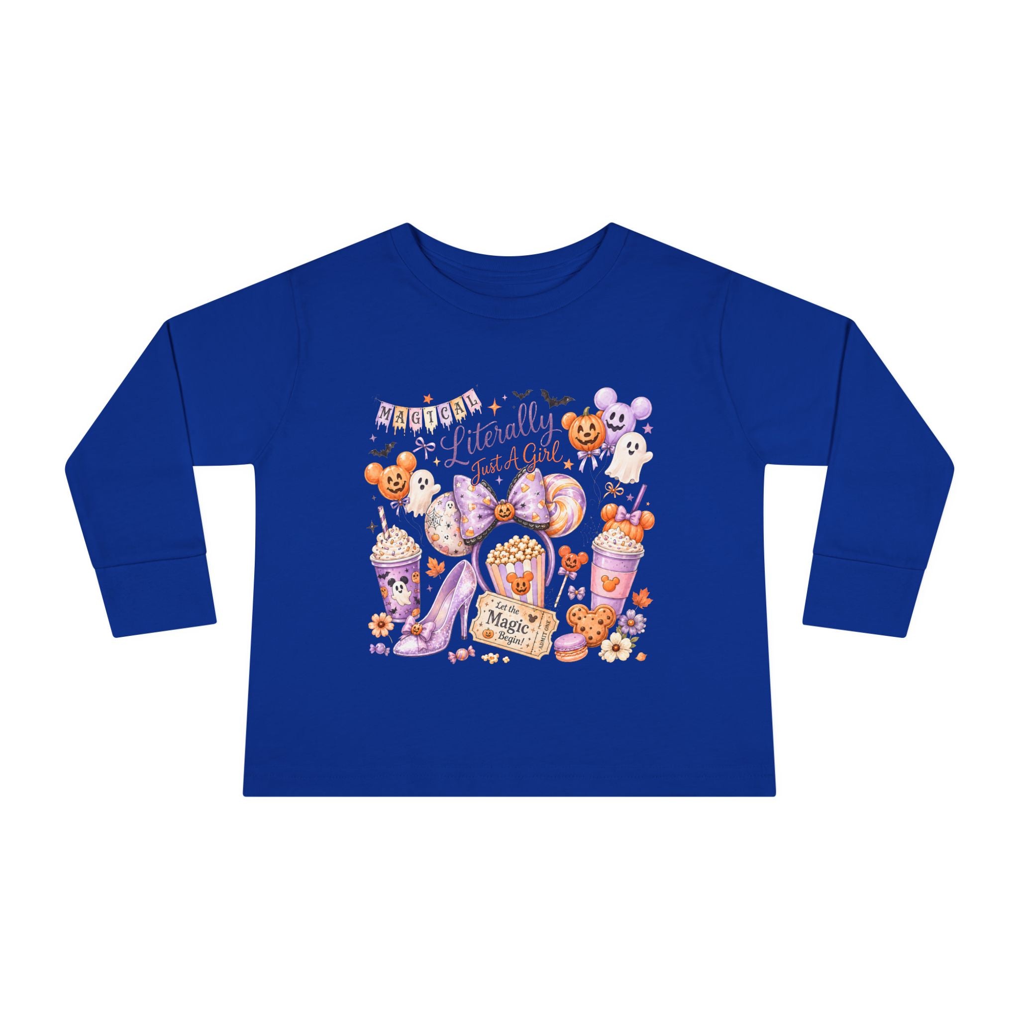Toddler Long Sleeve Tee — "Pumpkin Spice & Magic" Halloween Minnie Bow Graphic