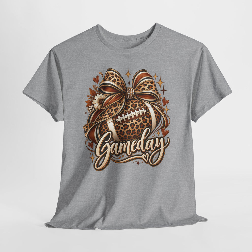 Gameday Football Tee — Leopard Print Football with Bow
