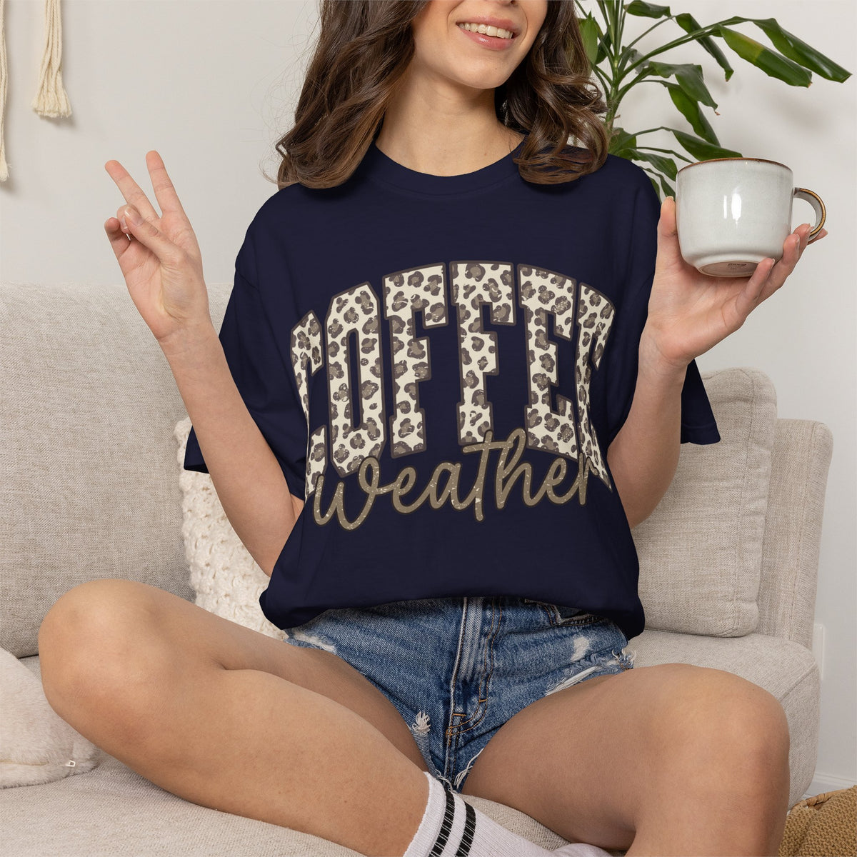 Coffee Weather Leopard Print T-Shirt