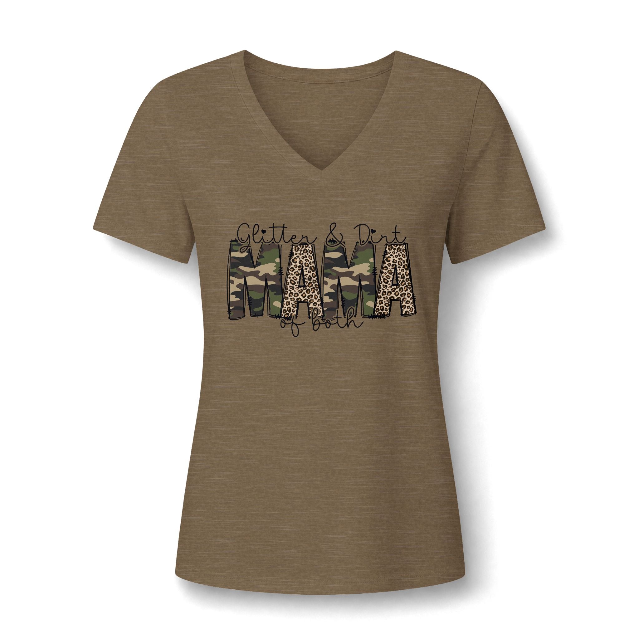 MAMA Camouflage & Leopard V-Neck Tee — Camo Animal Print Mom Shirt