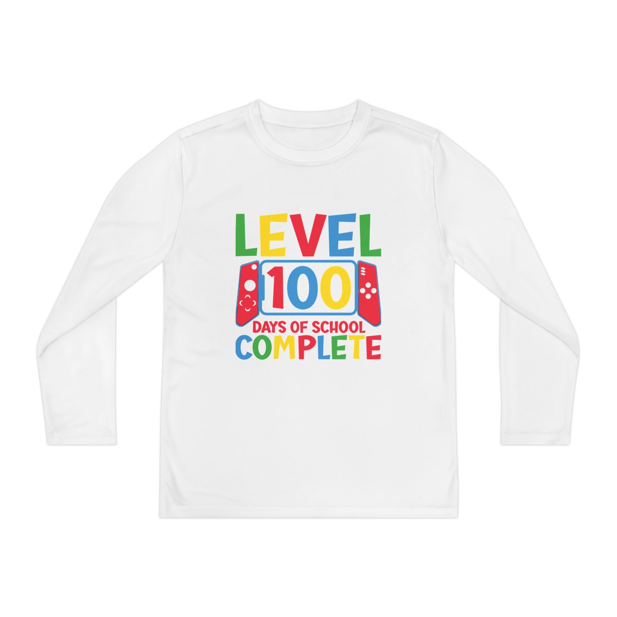 Youth Long Sleeve Shirt - "Level 100 Days of School Complete" 100th Day Celebration Tee