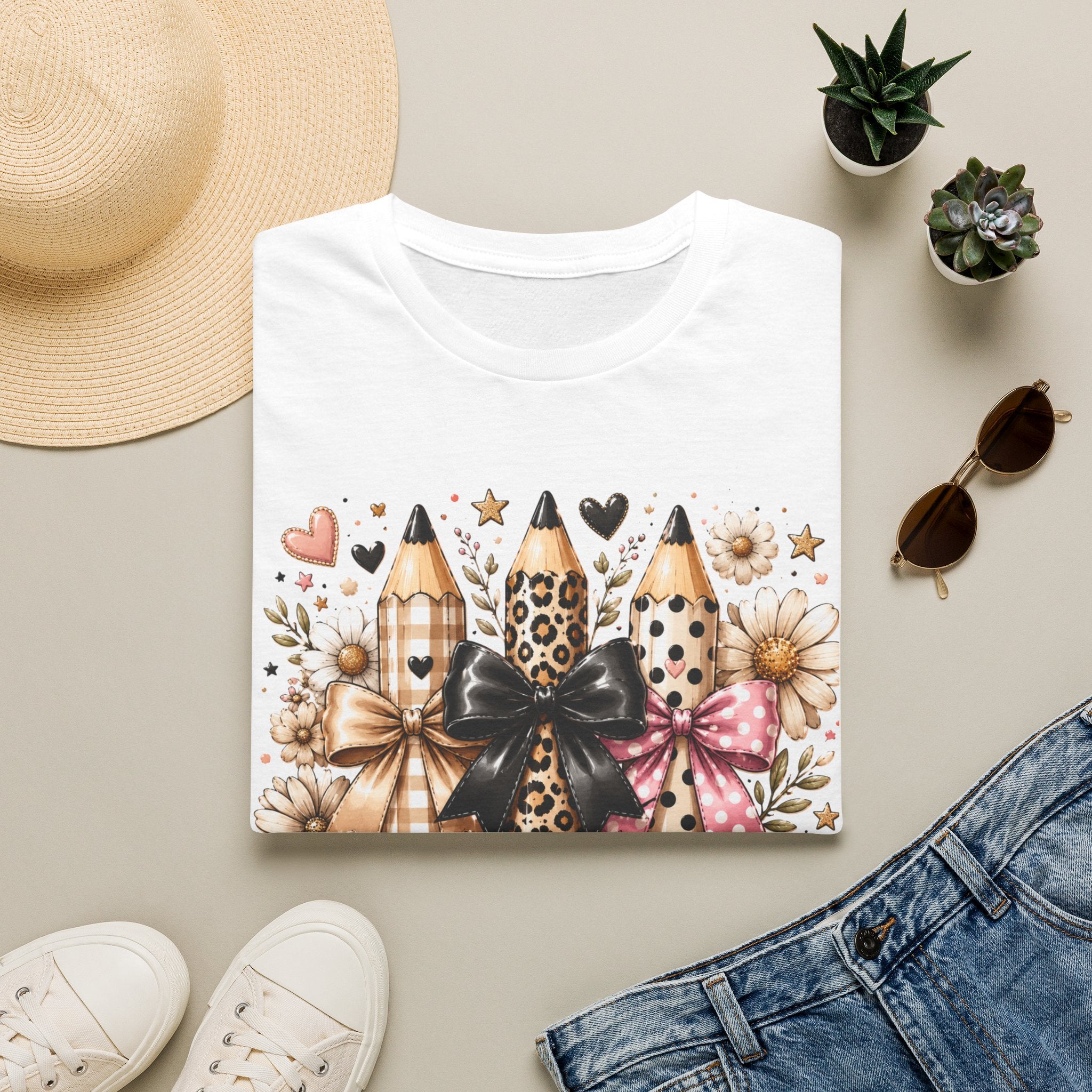 Teacher Pencil Trio Graphic T-Shirt — Leopard & Bow Back-to-School Tee