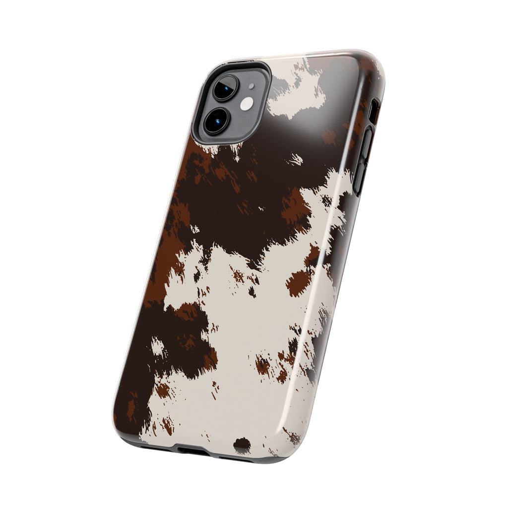 Cowhide Print Tough Phone Case — Brown & White Western Rugged Protection