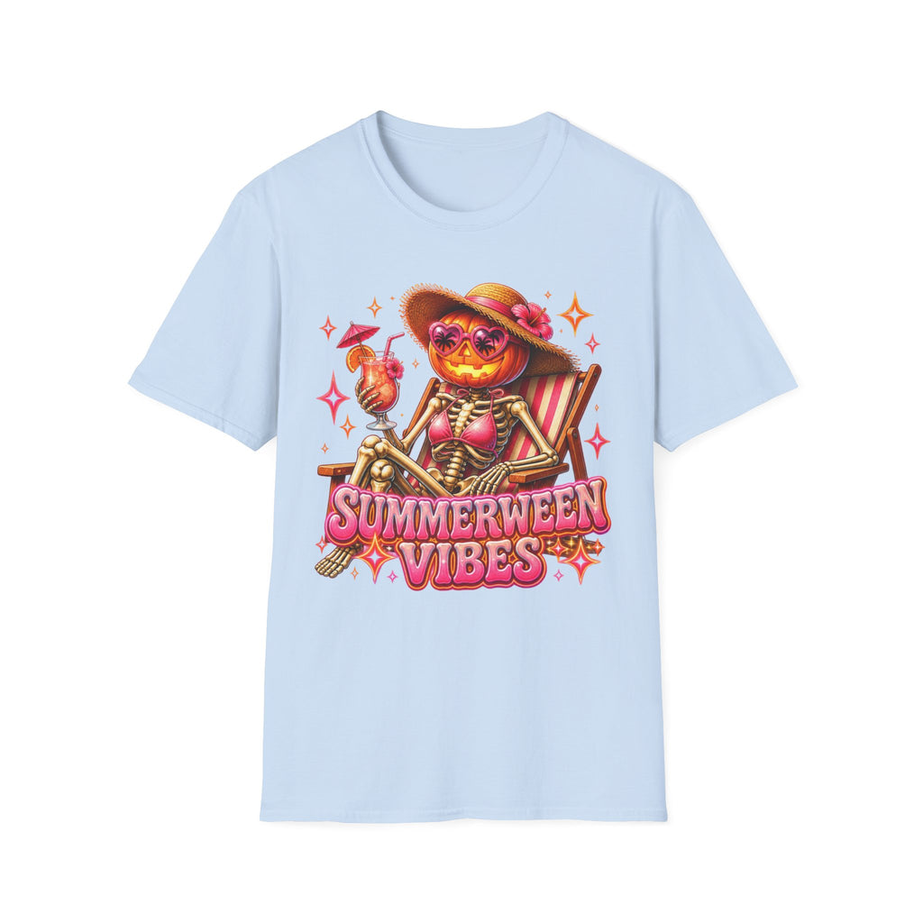 Summerween Vibes T-Shirt — Pumpkin Skeleton Beach Tee