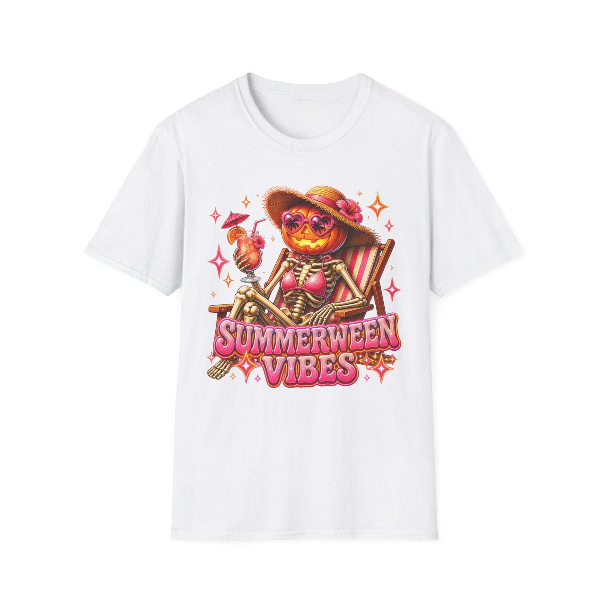 Summerween Vibes T-Shirt — Pumpkin Skeleton Beach Tee