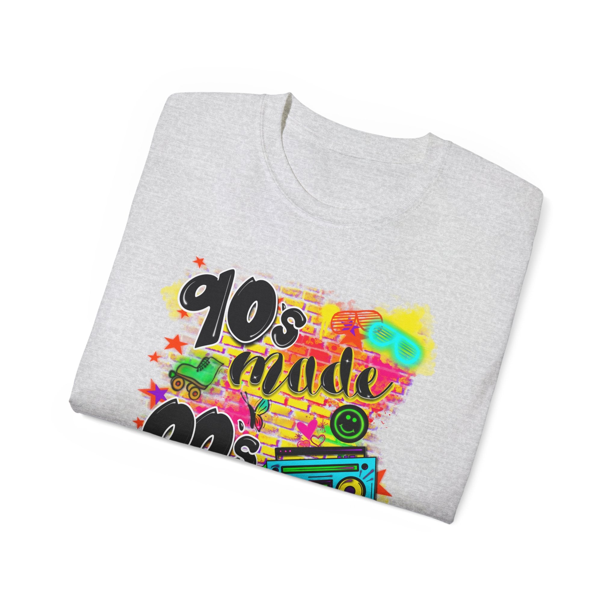 90s Made 00s Raised T-Shirt — Neon Retro Boombox Graphic Tee