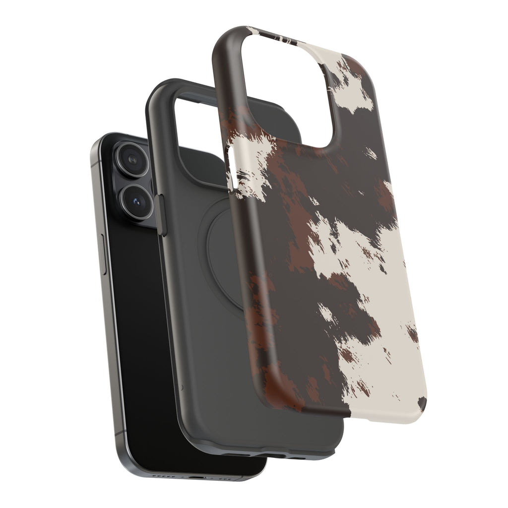Cowhide Print Impact Phone Case — Brown & Cream Protective Cover
