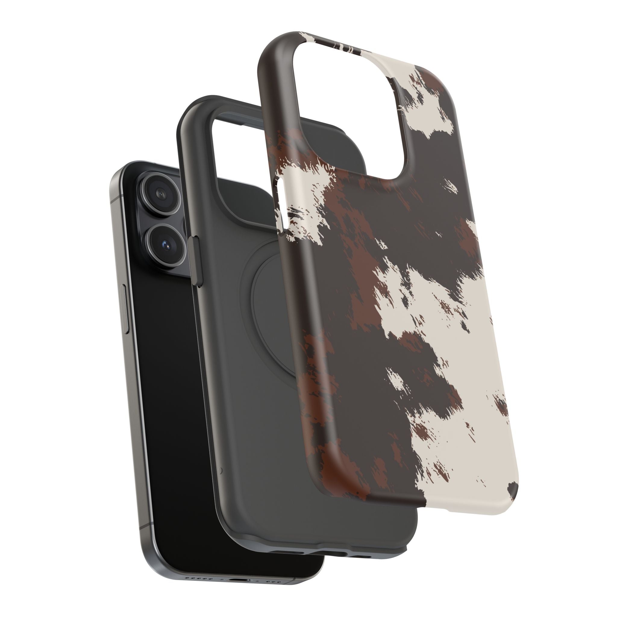Cowhide Print Impact Phone Case — Brown & Cream Protective Cover