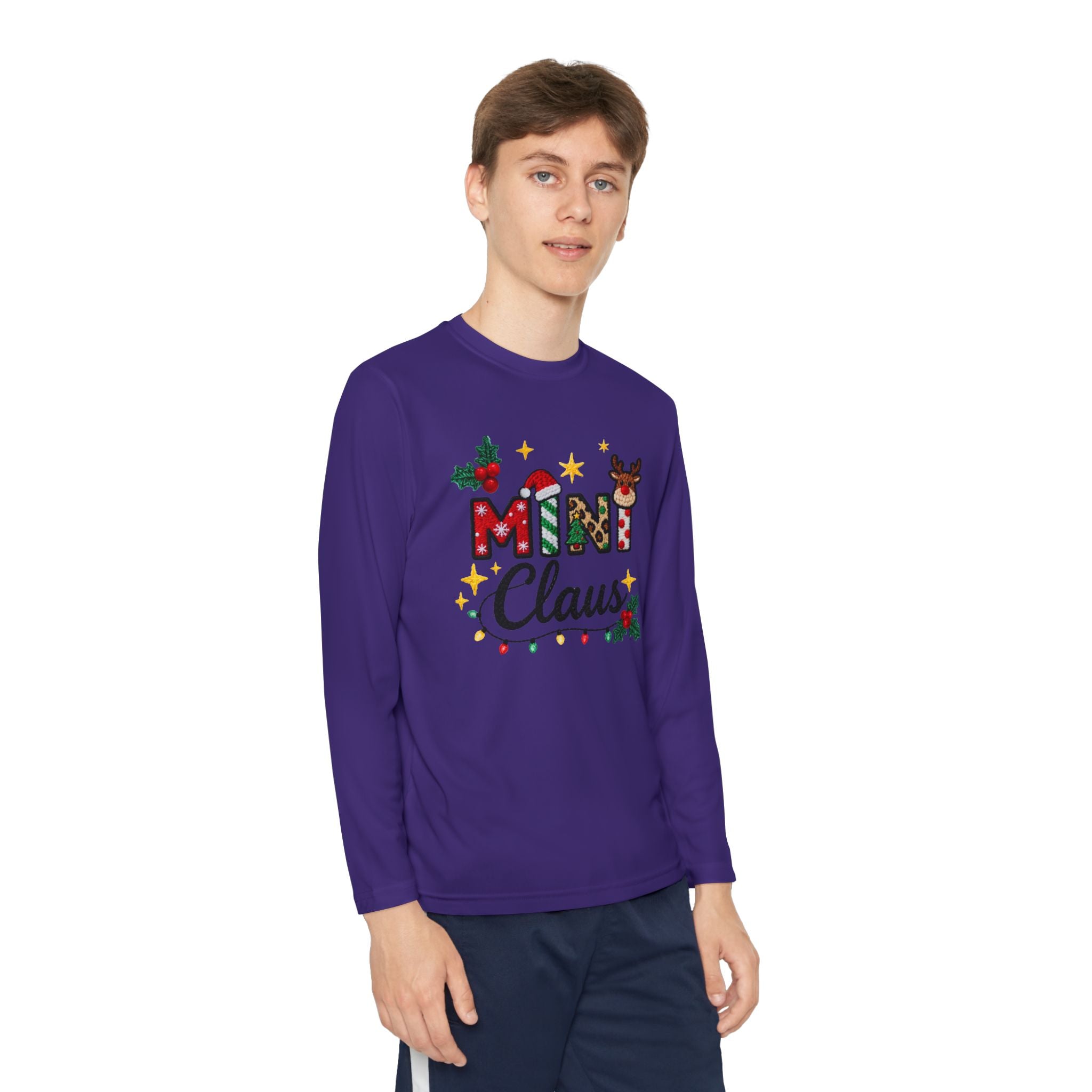 Mini Claus Youth Long Sleeve Tee — Cute Kids Christmas Holiday Shirt
