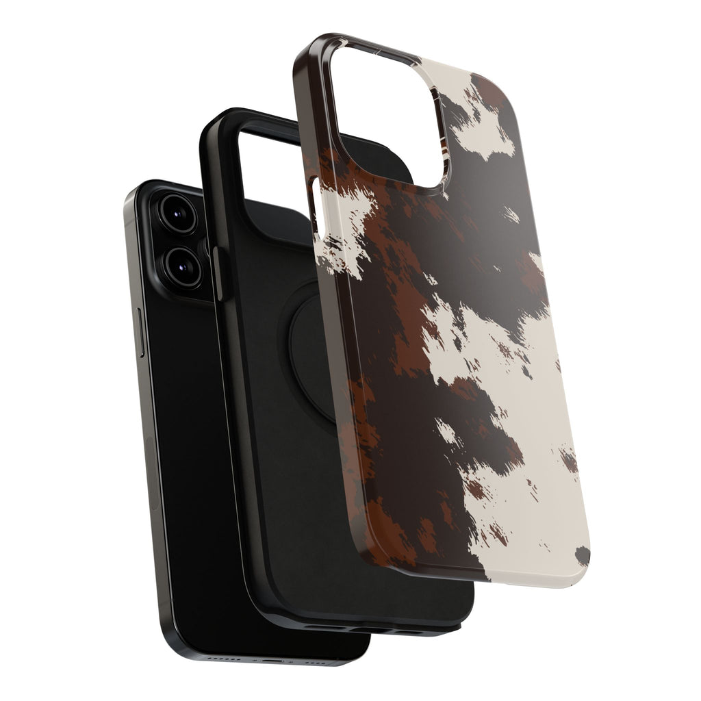 Cowhide Print Impact Phone Case — Brown & Cream Protective Cover