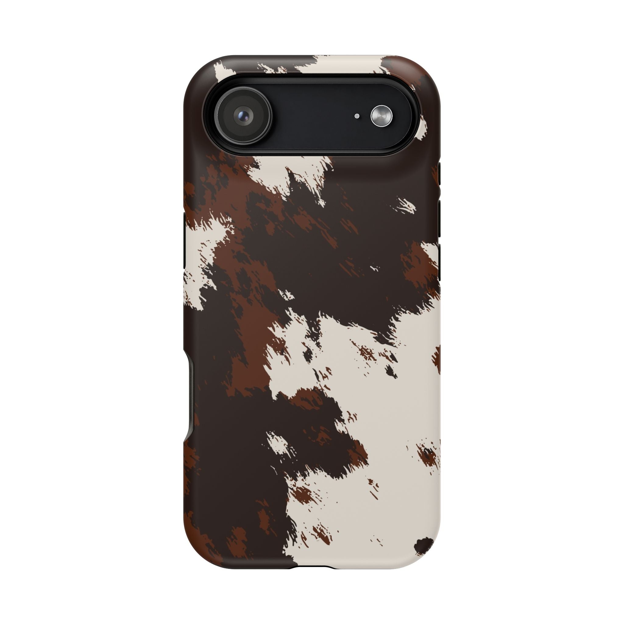 Cowhide Print Impact Phone Case — Brown & Cream Protective Cover
