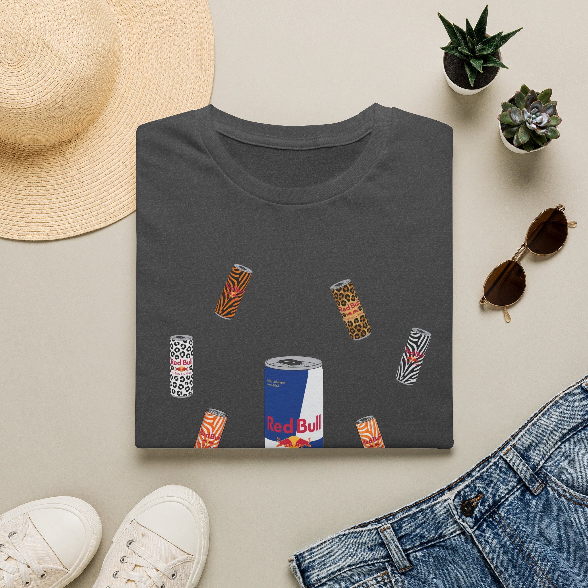 Energy Drink & Lip Balm Graphic T-Shirt — Playful Red Bull Design