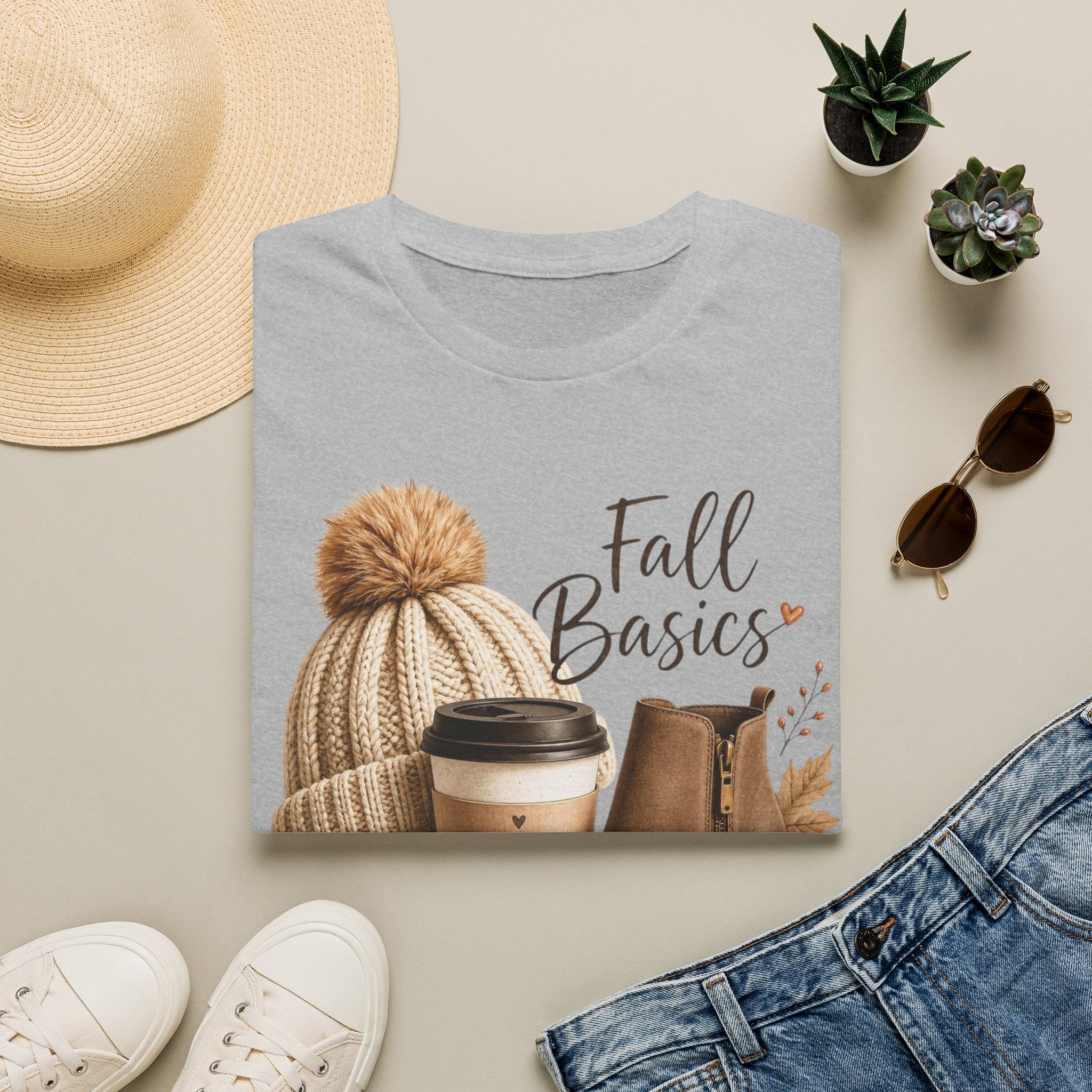 Fall Basics T-Shirt — Cozy Autumn Beanie, Coffee & Boots Tee
