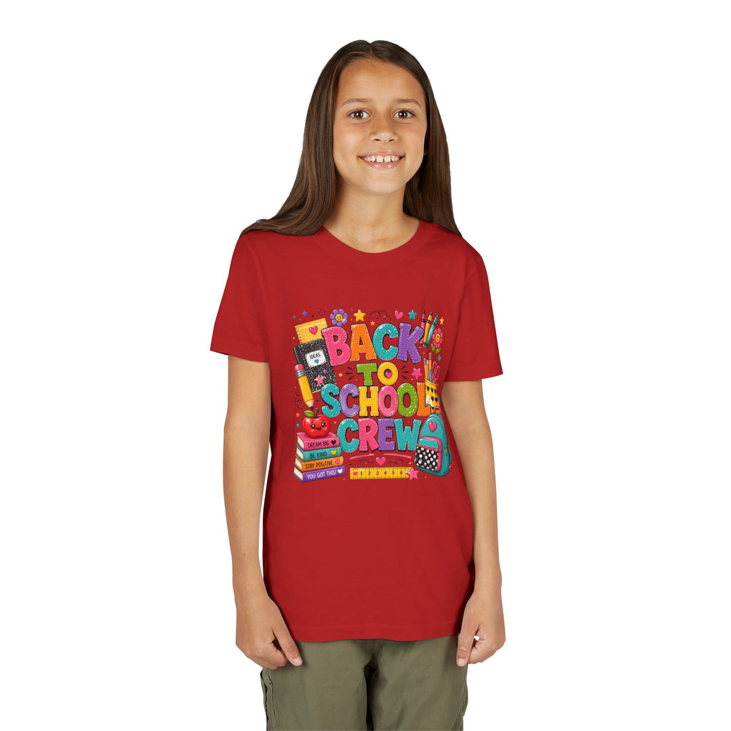 Back to School Crew Youth Tee — Colorful Kids' School Backpack & Books Graphic Shirt