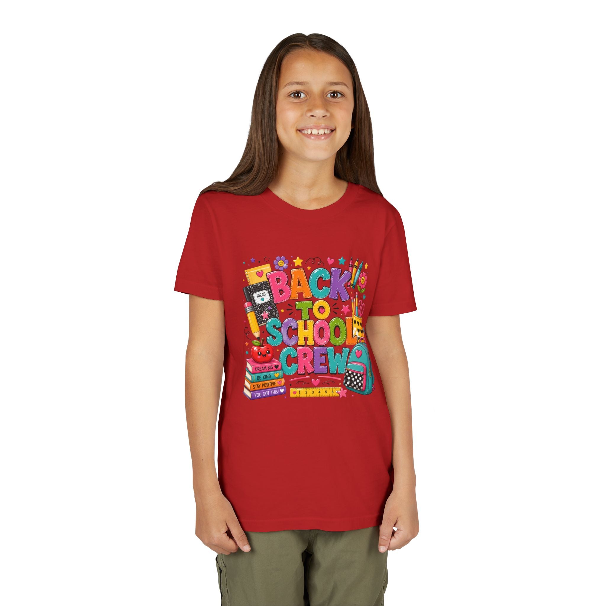 Back to School Crew Youth Tee — Colorful Kids' School Backpack & Books Graphic Shirt