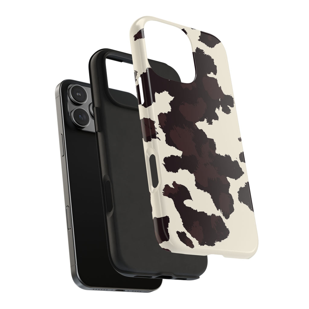 Cow Print Tough Phone Case — Brown Cream Protective Phone Cover