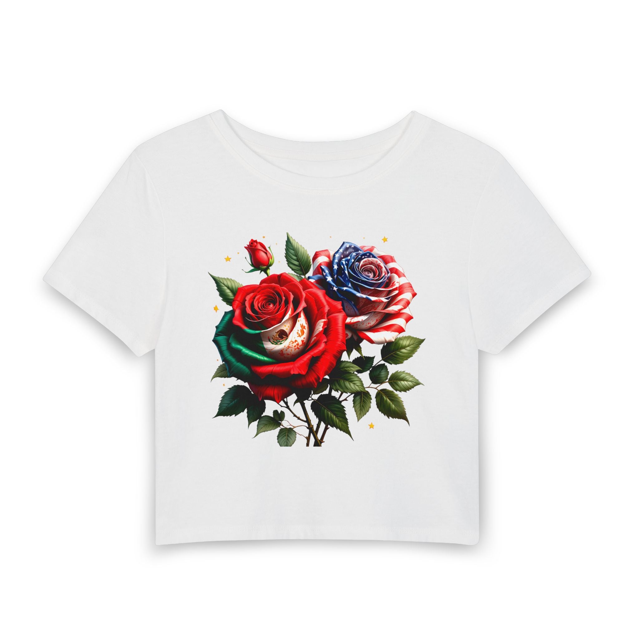 Women's Crop Tee — Vintage Red & Blue Rose Bouquet Graphic