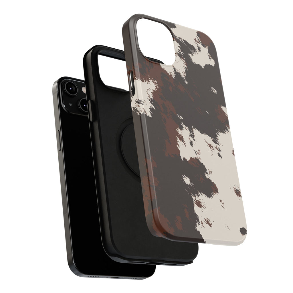 Cowhide Print Impact Phone Case — Brown & Cream Protective Cover