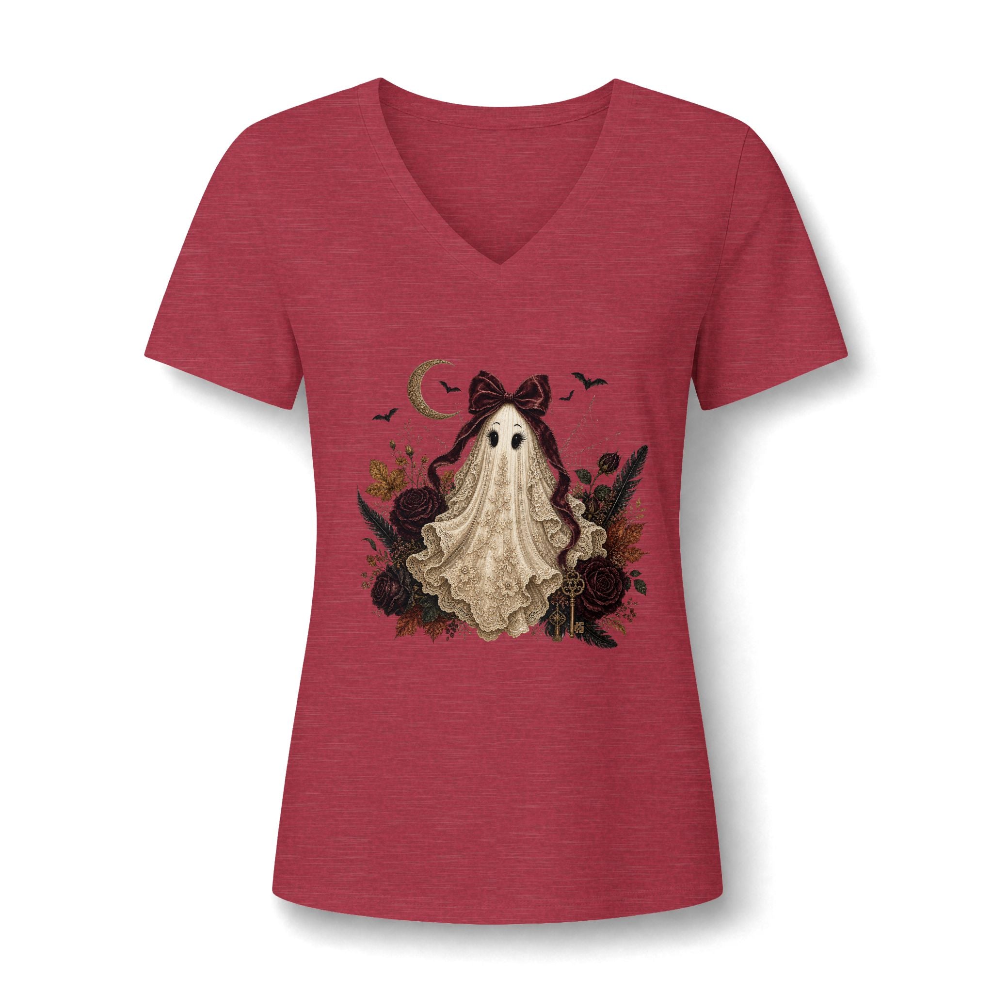 Ghost Girl V-Neck Tee — Cute Vintage Halloween Ghost Design