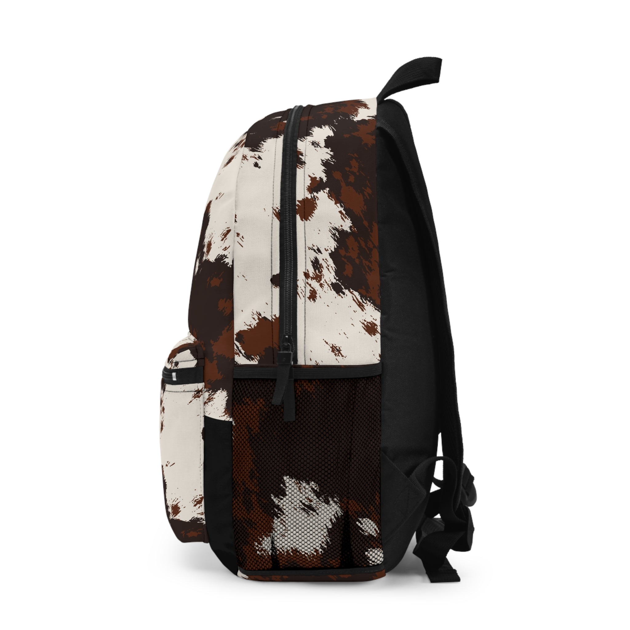 Cowhide Print Backpack — Brown White Western-Style School & Travel Bag
