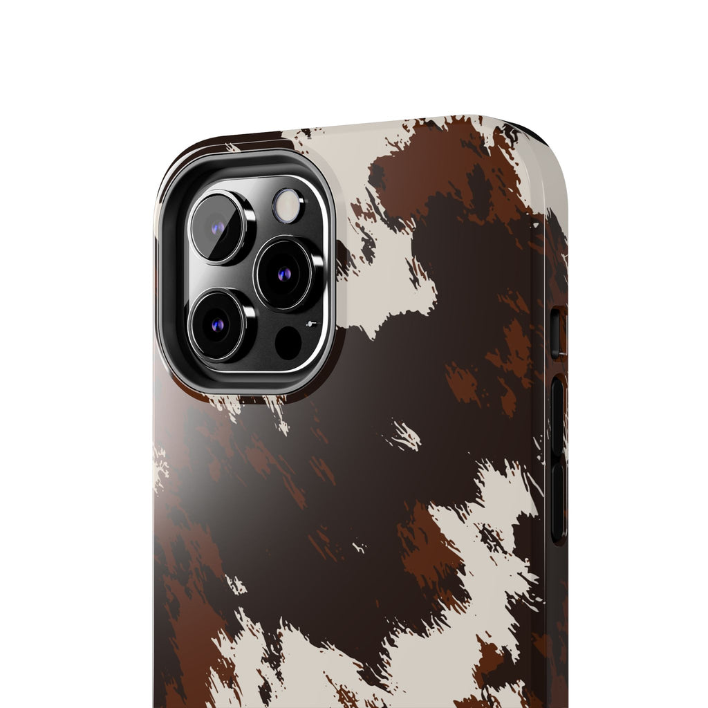 Cowhide Print Tough Phone Case — Brown & White Western Rugged Protection
