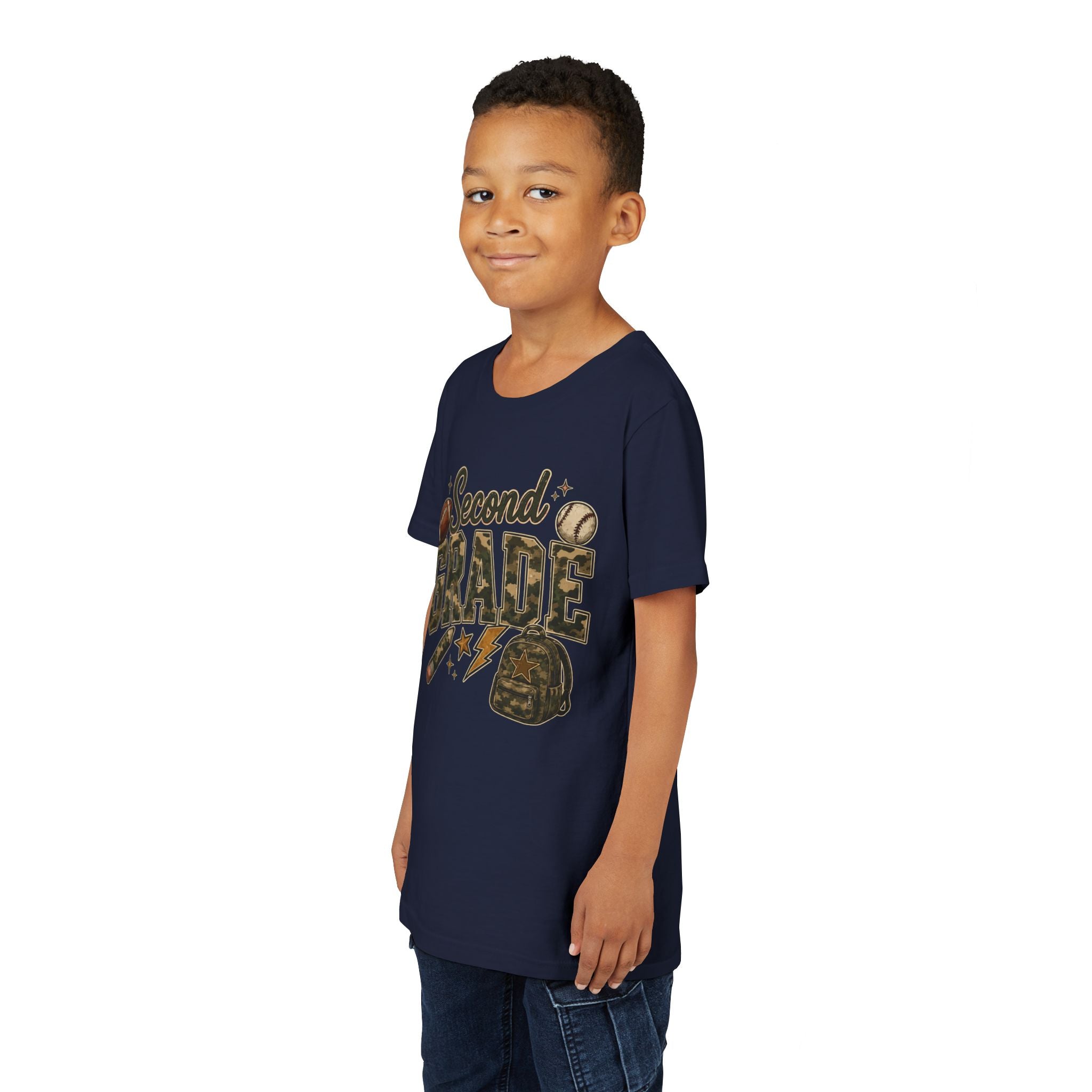 Second Grade Youth Tee — Back-to-School Sports & Backpack Design