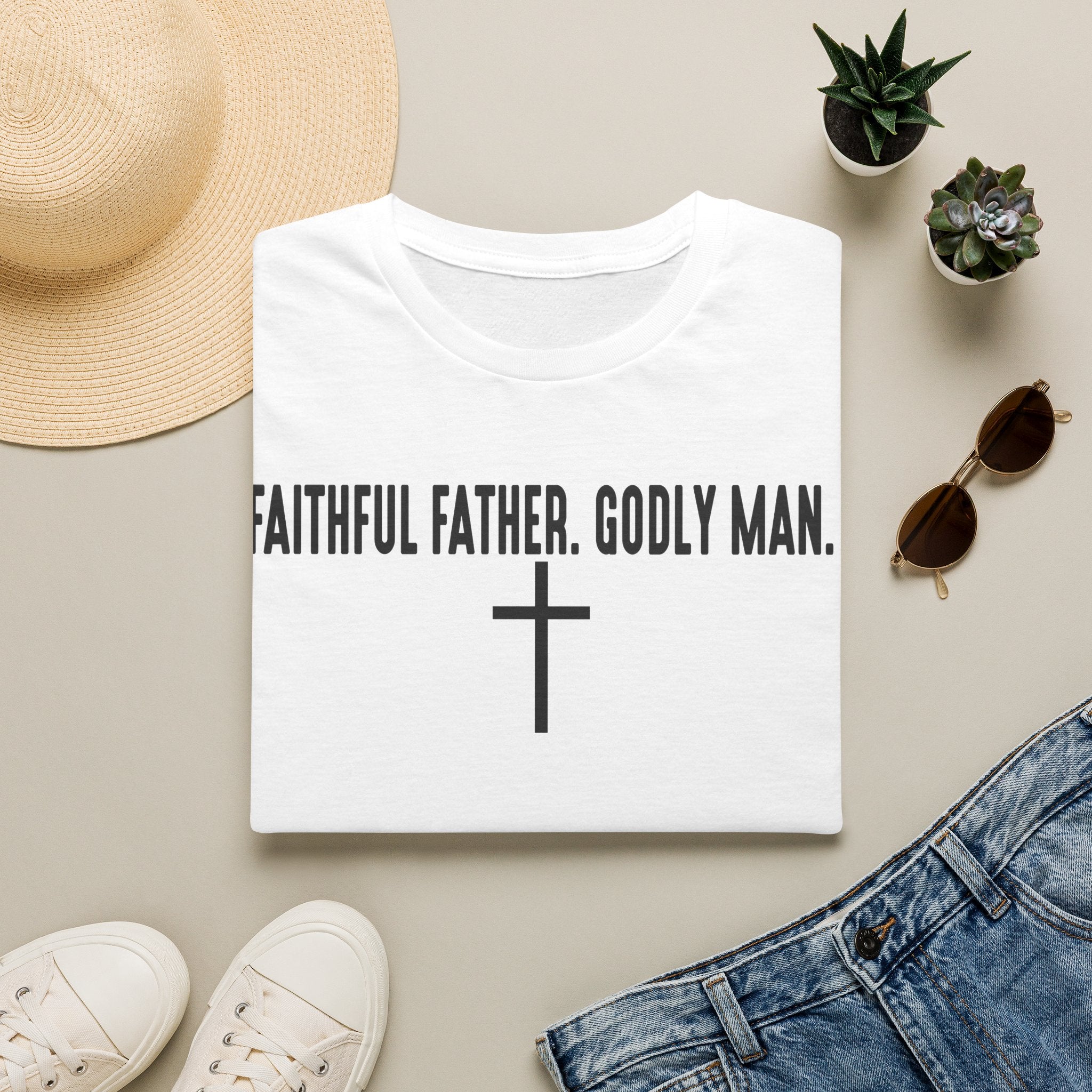 Faithful Father. Godly Man. T‑Shirt — Christian Dad Tee with Cross