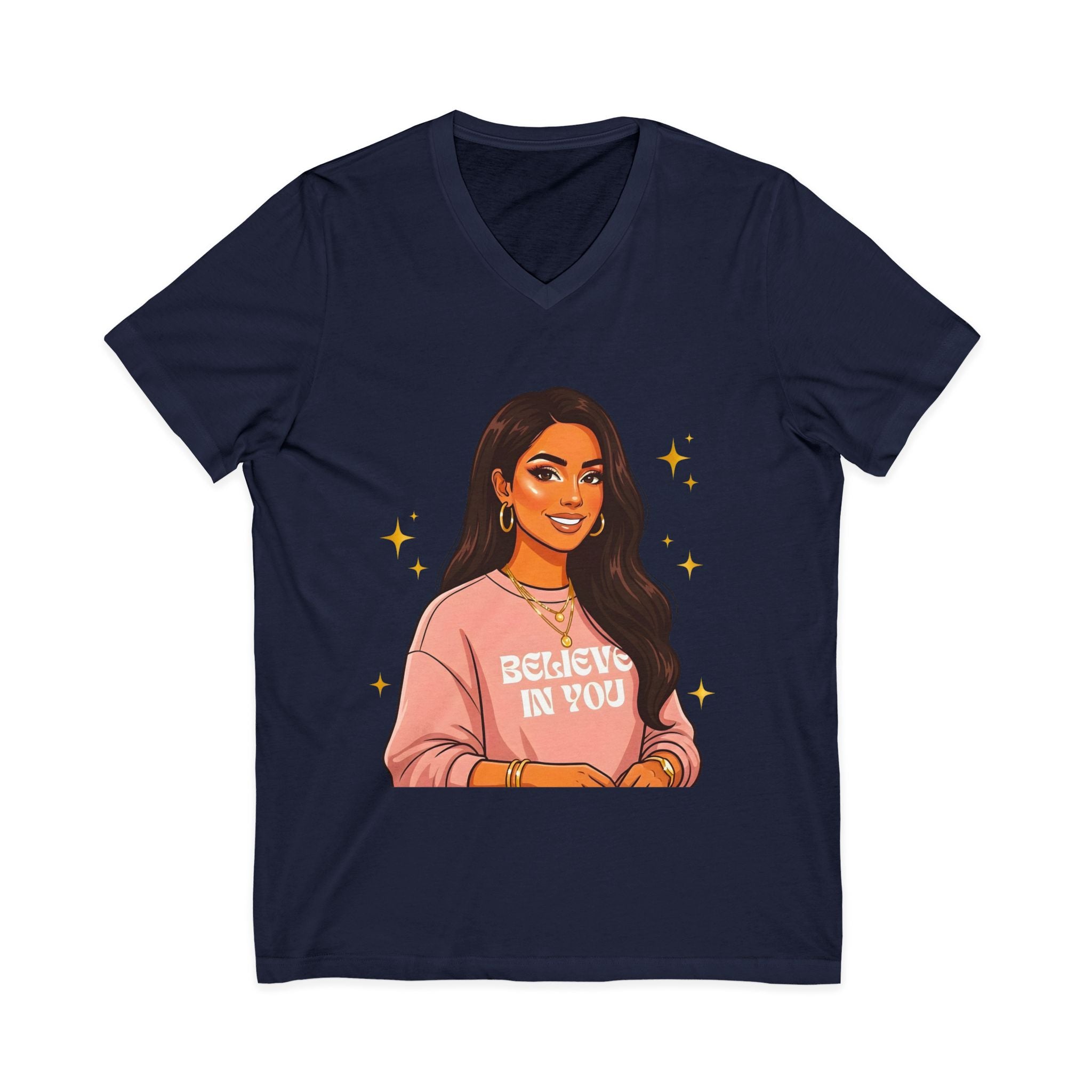 Believe In You V-Neck Tee — Inspirational Woman Graphic T‑Shirt