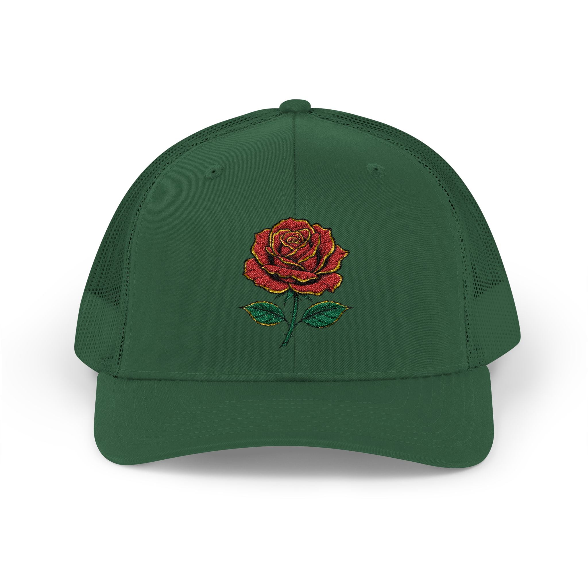 Embroidered Red Rose Trucker Cap