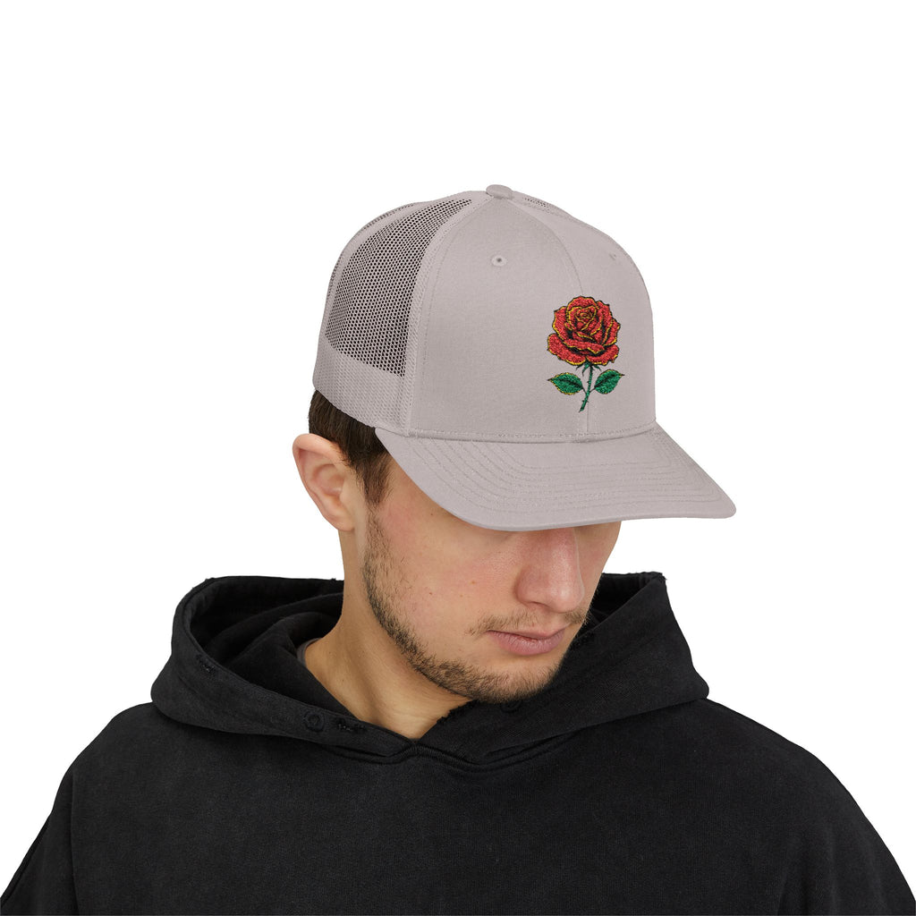 Embroidered Red Rose Trucker Cap
