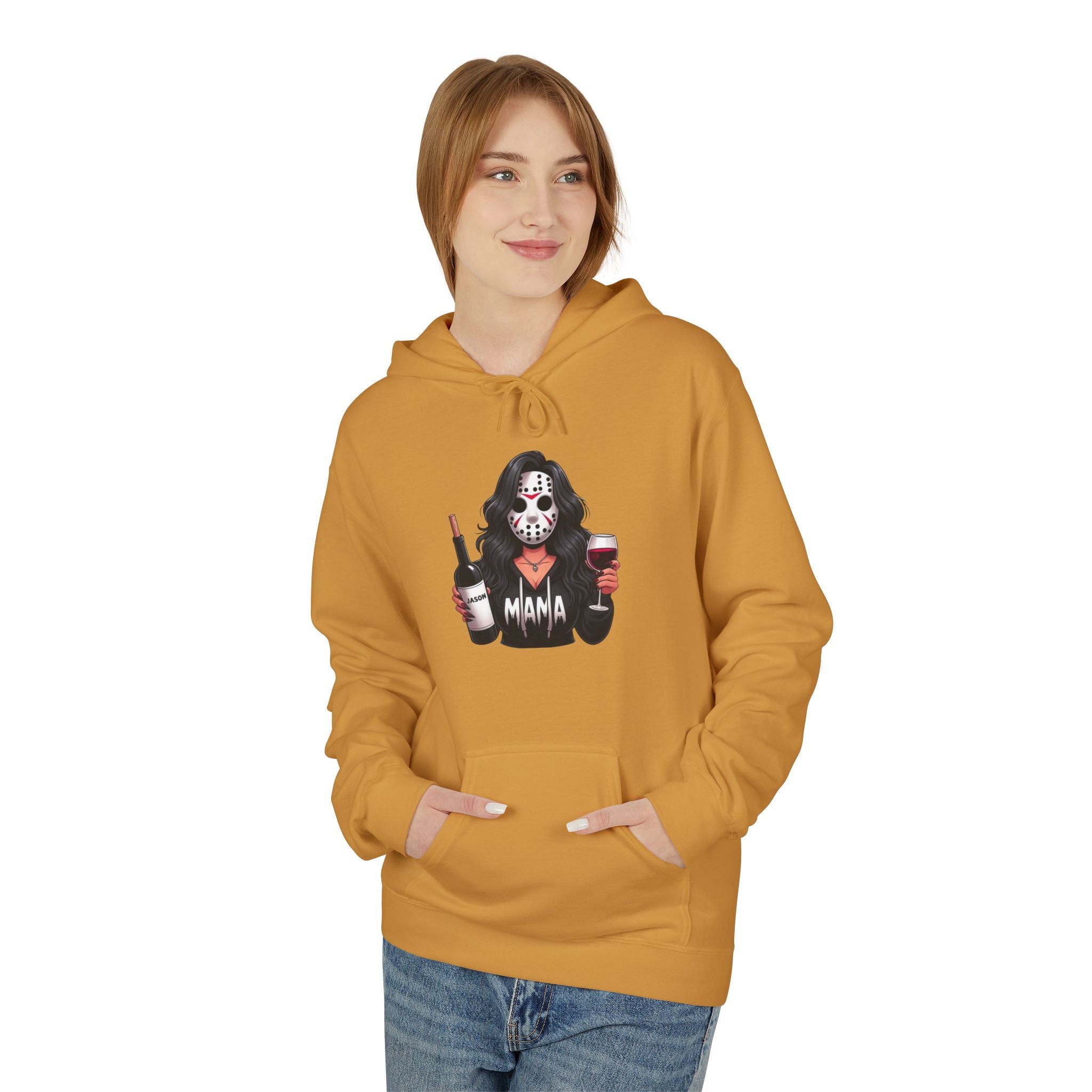 Horror Mama Hoodie – Jason Mask Wine Mom Graphic Hoodie