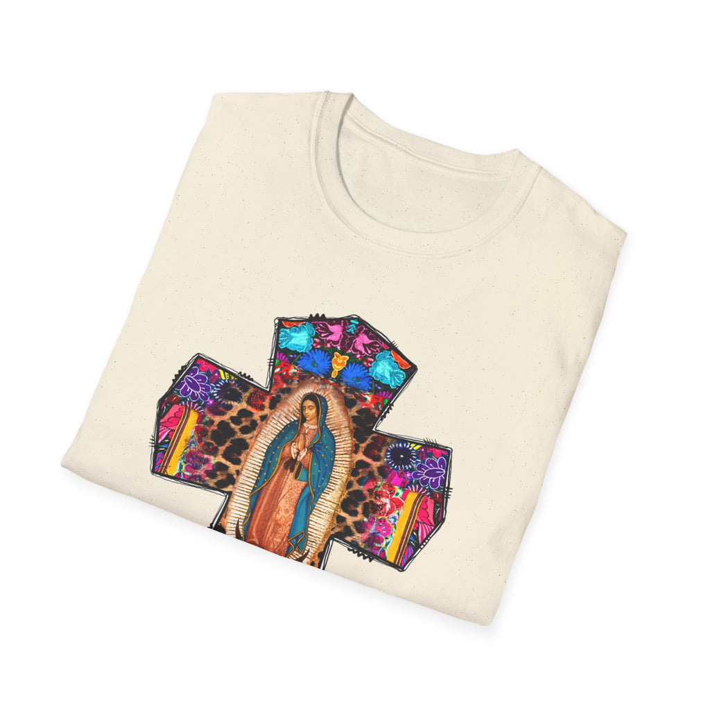 Our Lady of Guadalupe Cross T-Shirt | Religious Mexican Folk Art