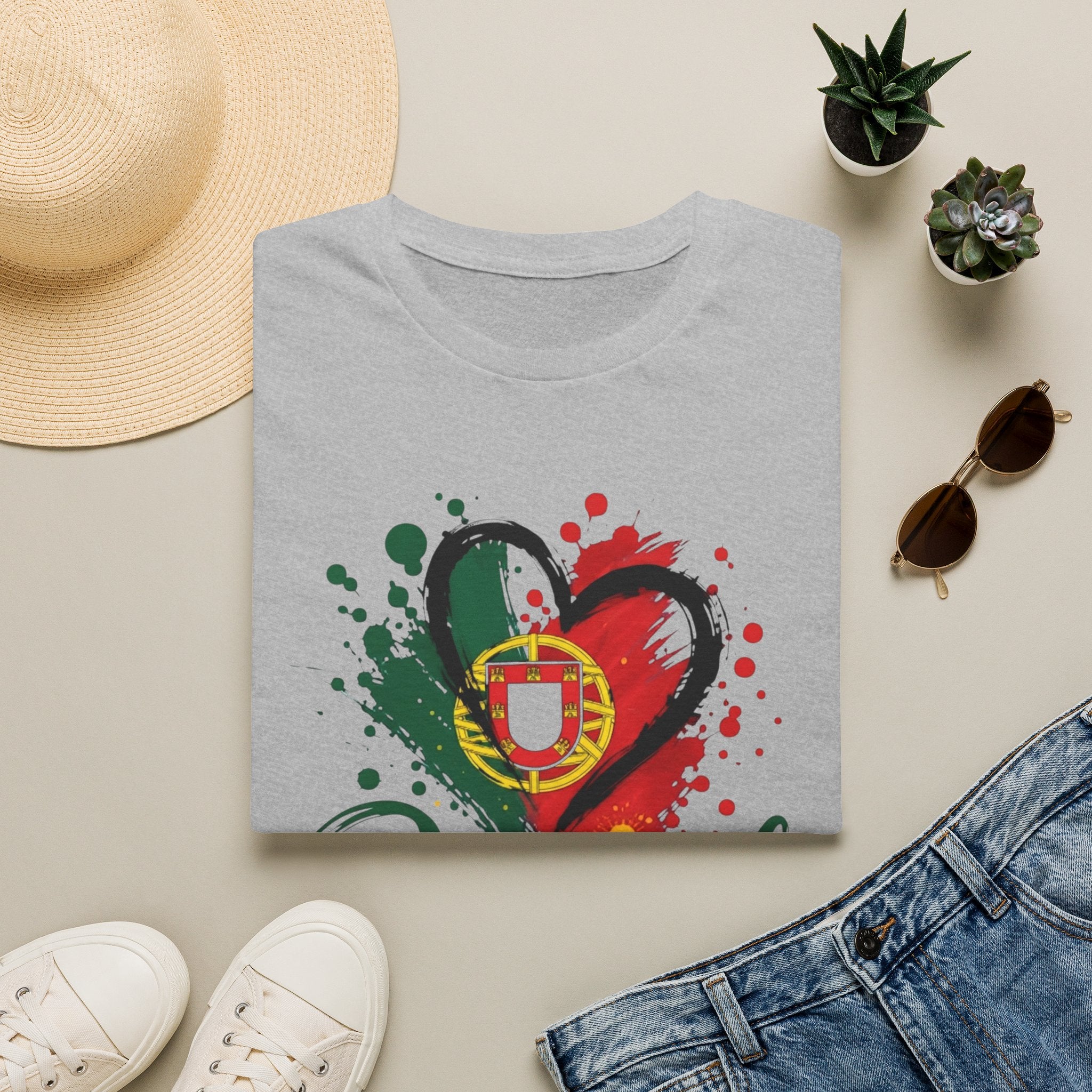 Portugal Heart Flag T-Shirt — Watercolor Portugal Graphic Tee