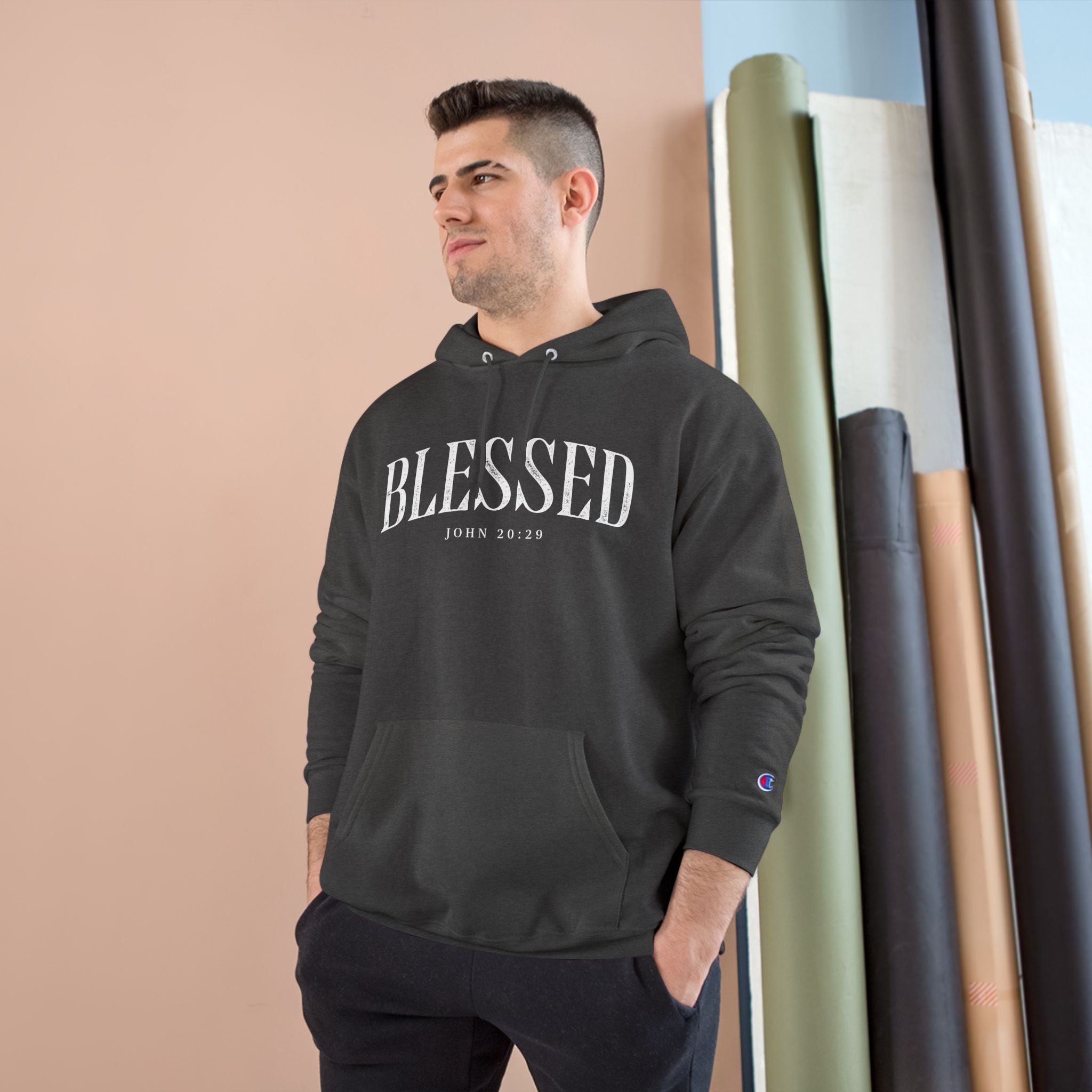 Blessed Champion Hoodie – Classic Grey Spiritual Comfort Sweatshirt