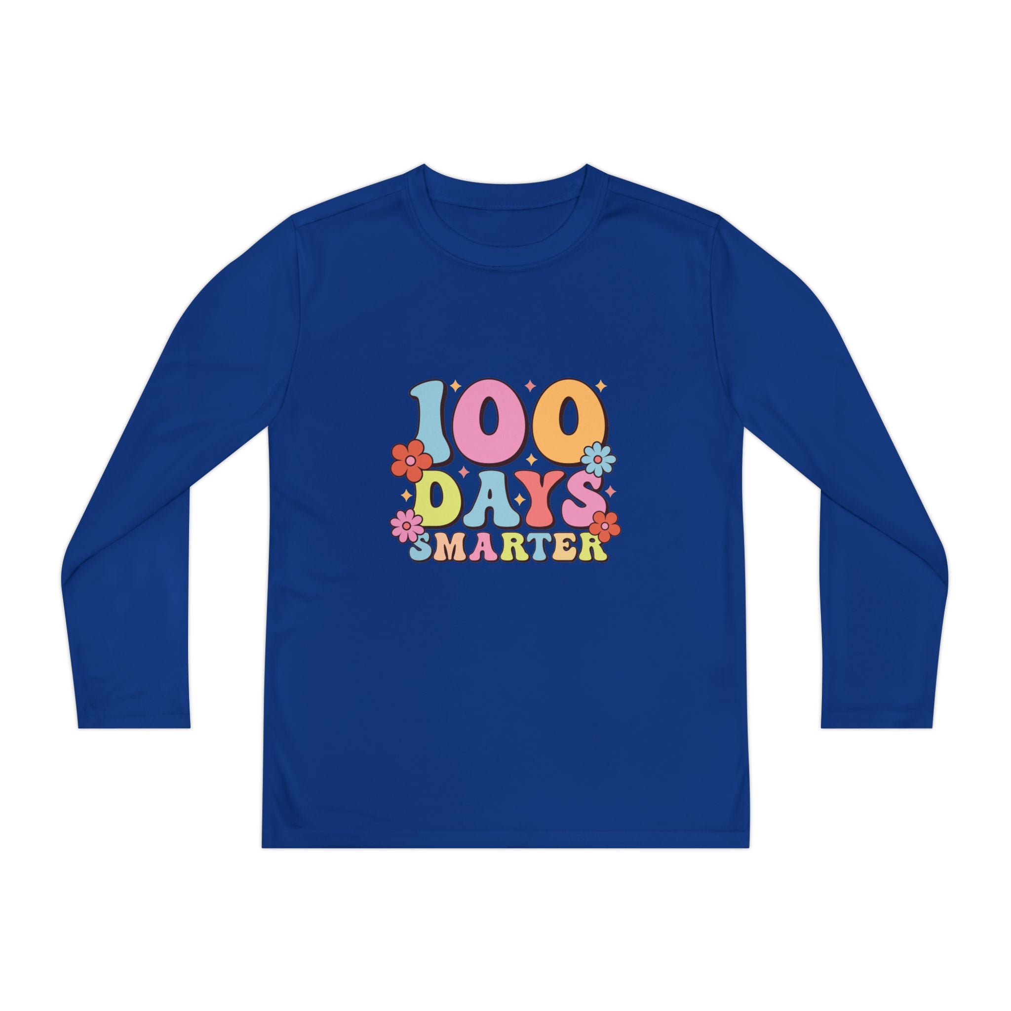 100 Days Smarter Youth Long Sleeve Tee — Retro Floral School Celebration Shirt