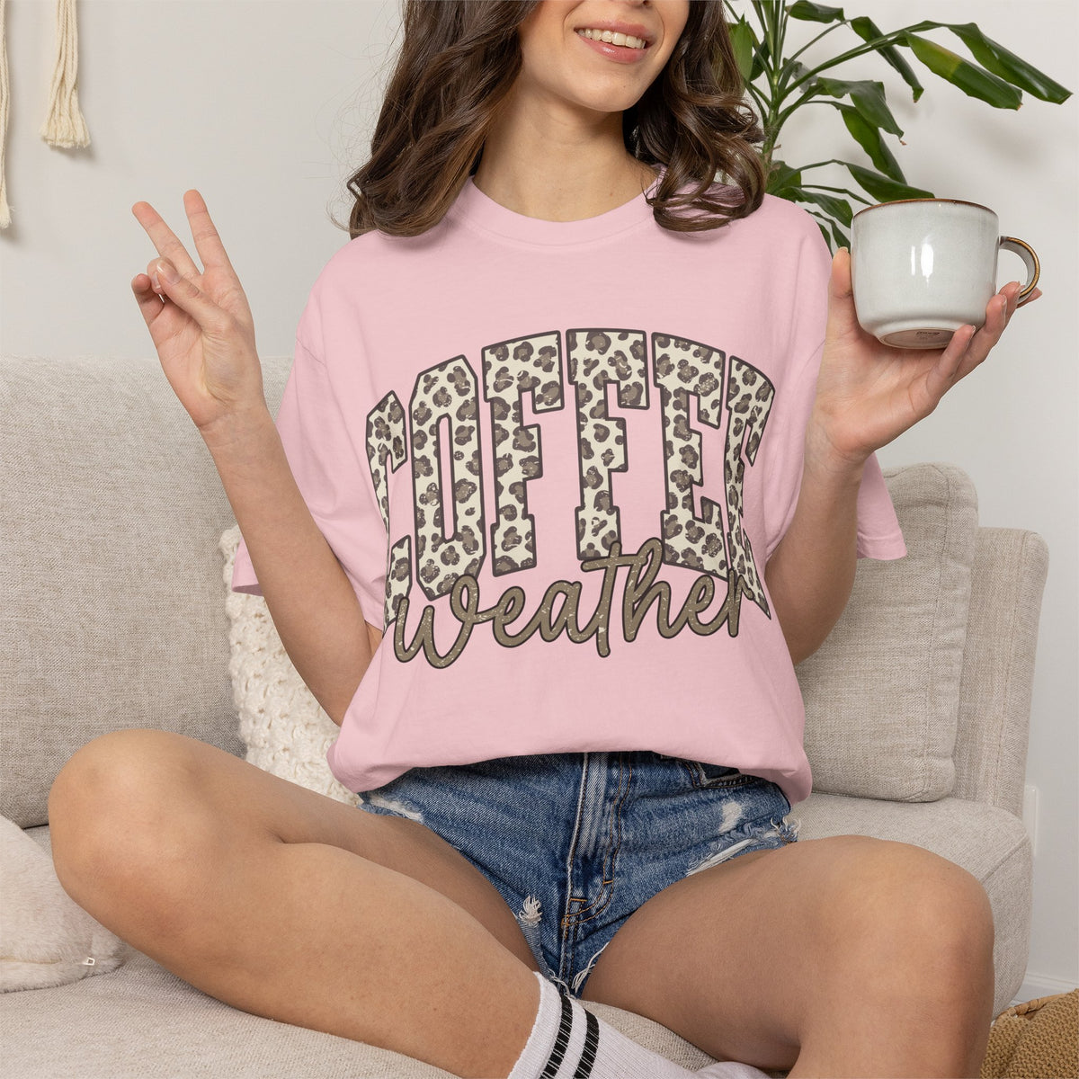 Coffee Weather Leopard Print T-Shirt