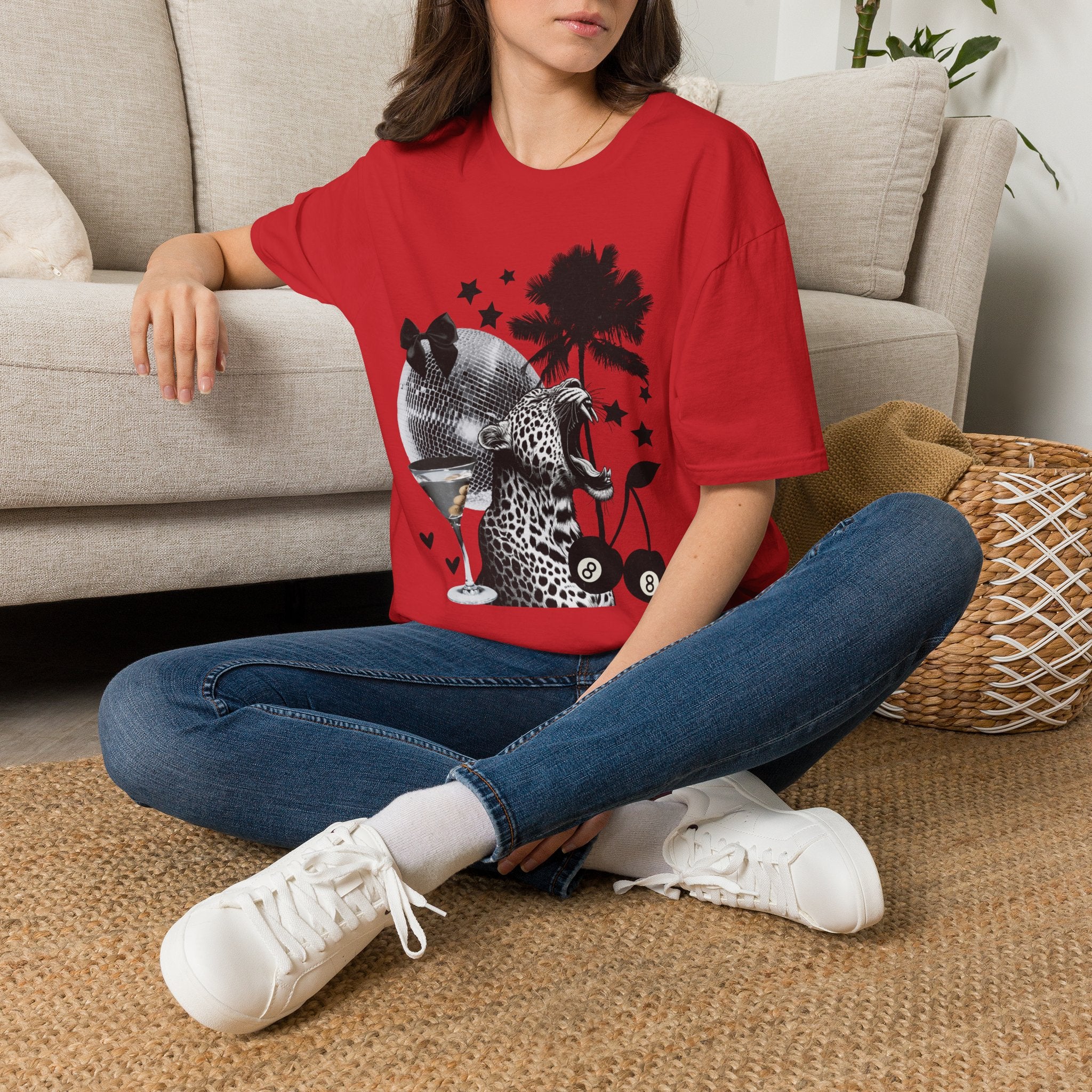 T-Shirt — Retro Disco Leopard Palm Tree Graphic Tee