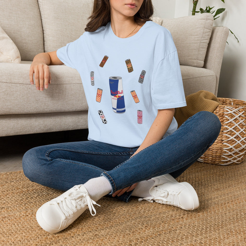 Energy Drink & Lip Balm Graphic T-Shirt — Playful Red Bull Design