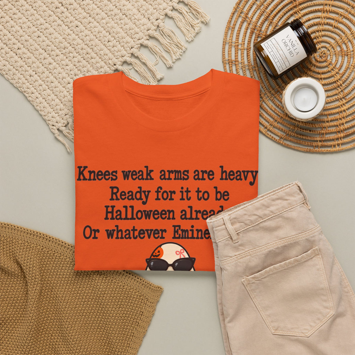 Funny Halloween Ghost T-Shirt — "Knees weak arms are heavy. Ready for it to be Halloween already. Or whatever Slim said."